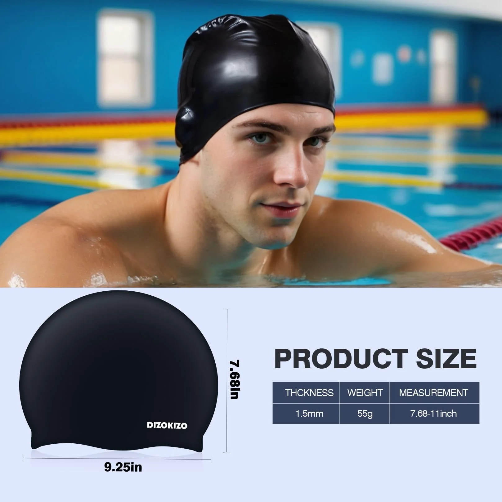 Bonnets de Bain en Silicone Anti-glissants pour Adultes Cheveux Longs et Courts, Lot de 2