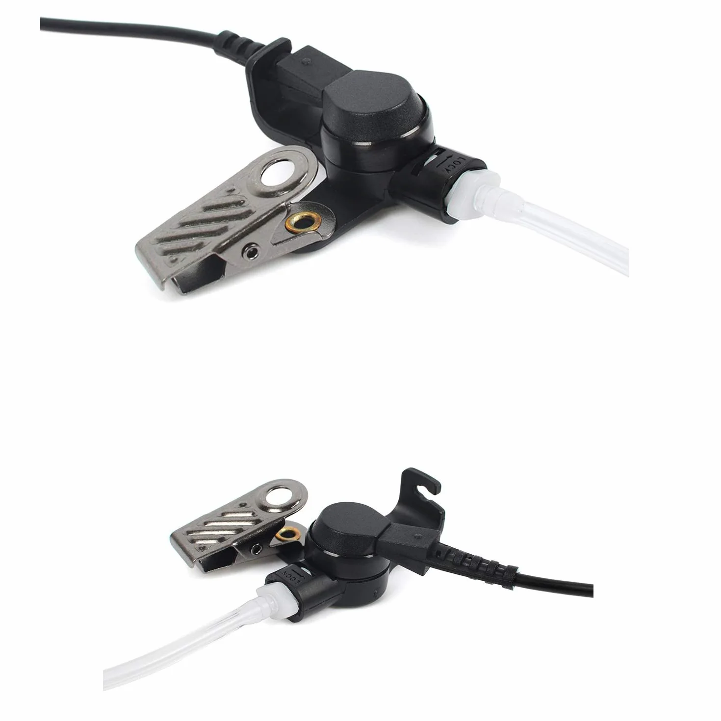 HYS Oreillette Écouteurs Intra-Auriculaires avec Tube Acoustique, 3,5 mm, Transparent, avec Clip de Fixation, Casque de sécurité pour Radio (Noir, écouteurs + 1 tête Champignon Plus Longue)