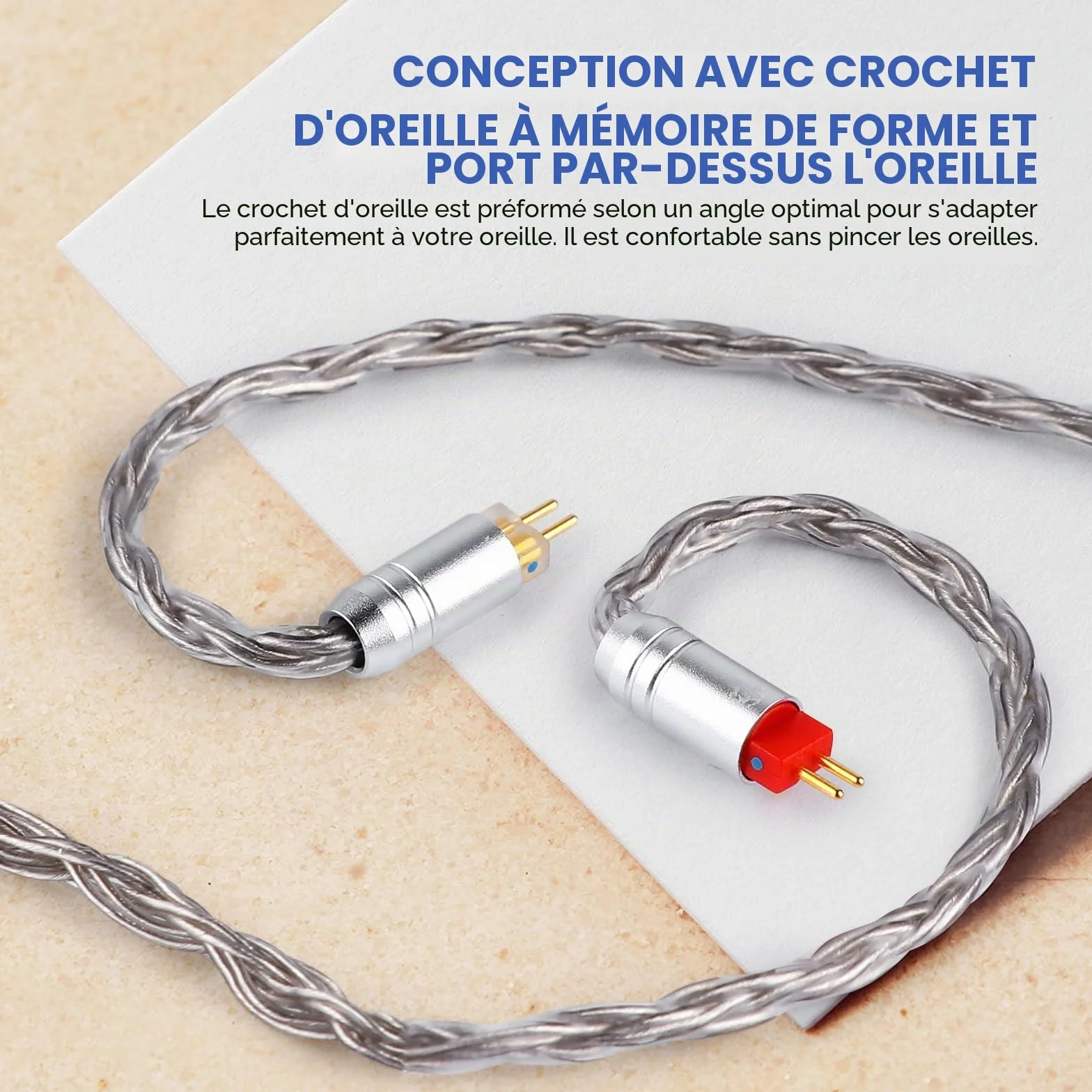 Tripowin Zonie IEM Câble 16 Fils Argenté 1,25m SPC In Ear Monitor 3,5mm 0,78mm 2pin Gris