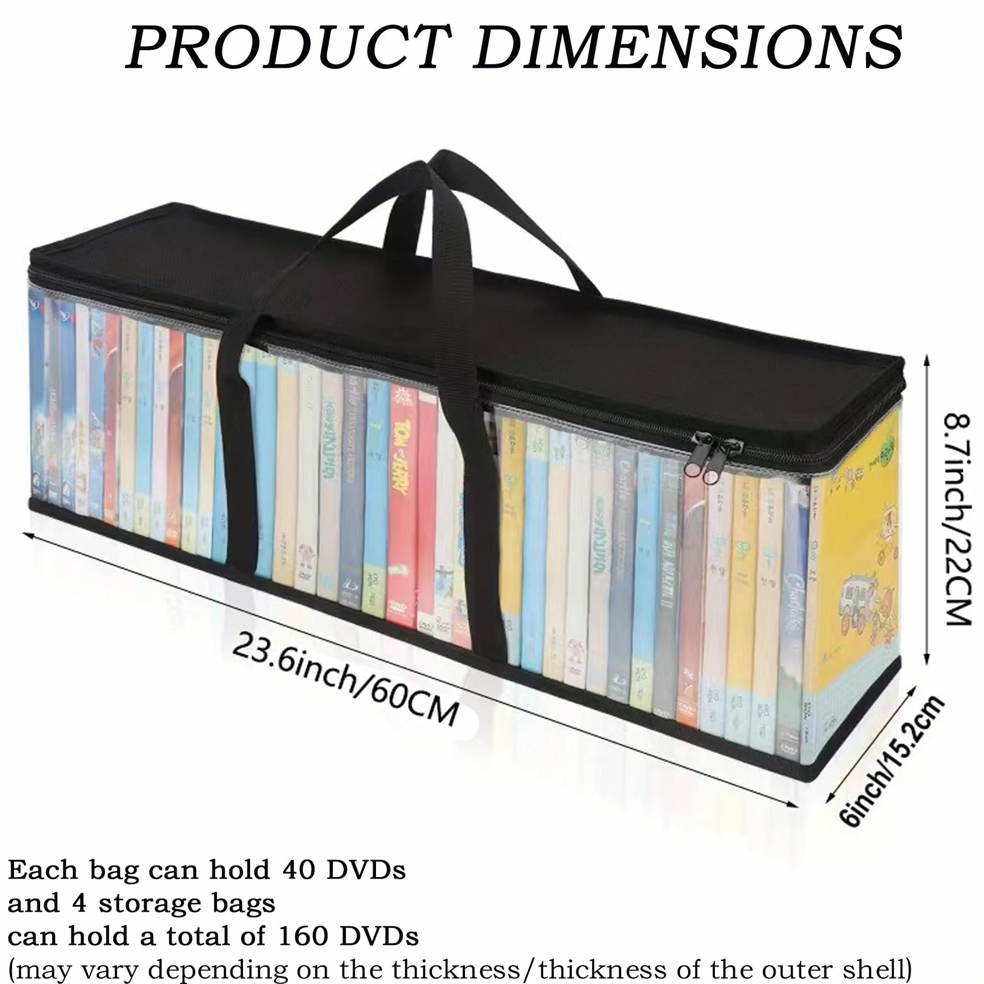 4PCS Sac De Stockage Portable, 60*15*22cm Sacs De Rangement Pour DVD, Étuis De Empilables Portables Pour CD, Pour DVD, CD, Jeux Vidéo, Livres, Boîte De Rangement CD, Sac De Rangement