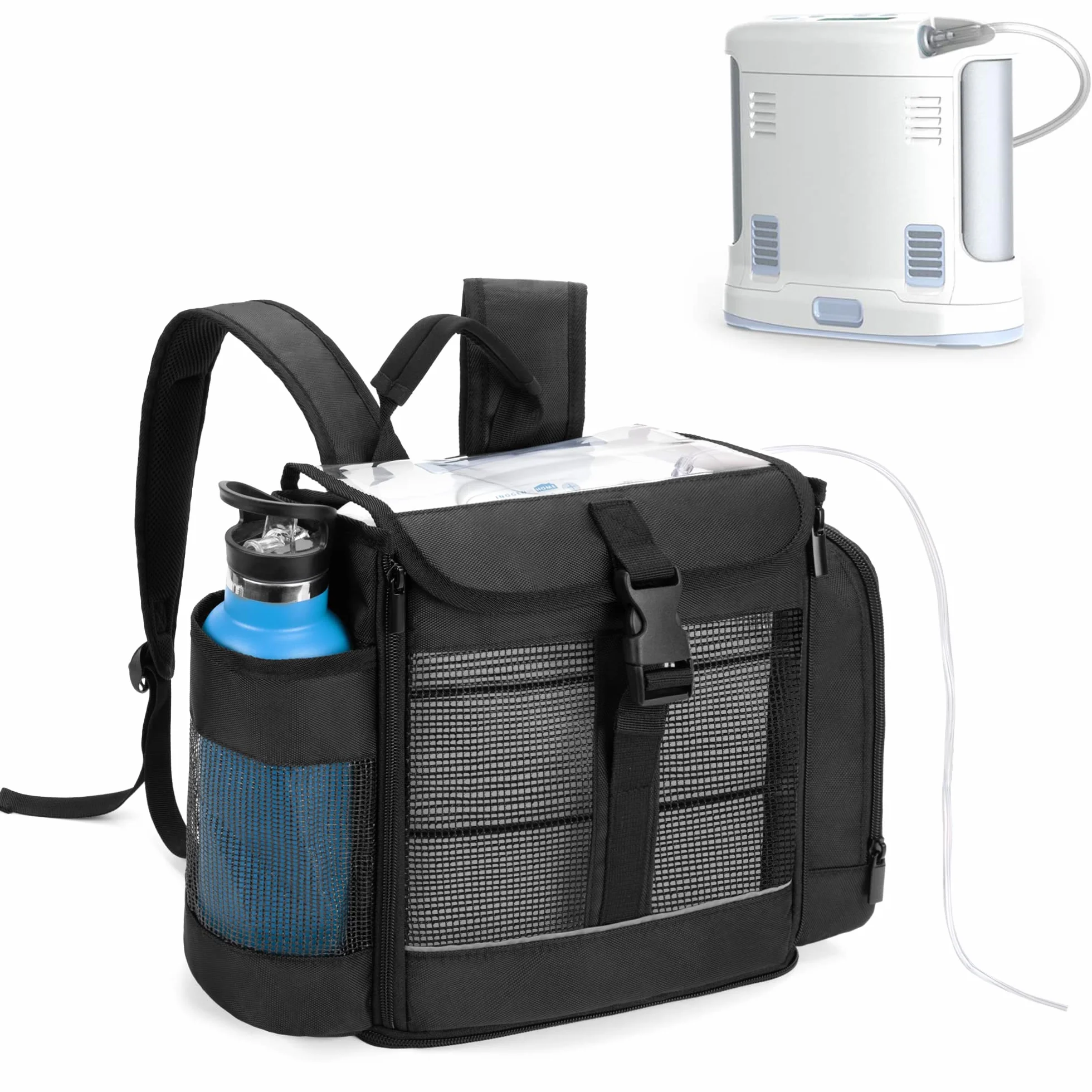 CURMIO Sac à dos portable pour concentrateur d'oxygène compatible avec Inogen One, Oxygo, Caire Units, SimplyGo Mini, POC Sac de voyage pour l'appareil et les accessoires, (Design Breveté), Noir