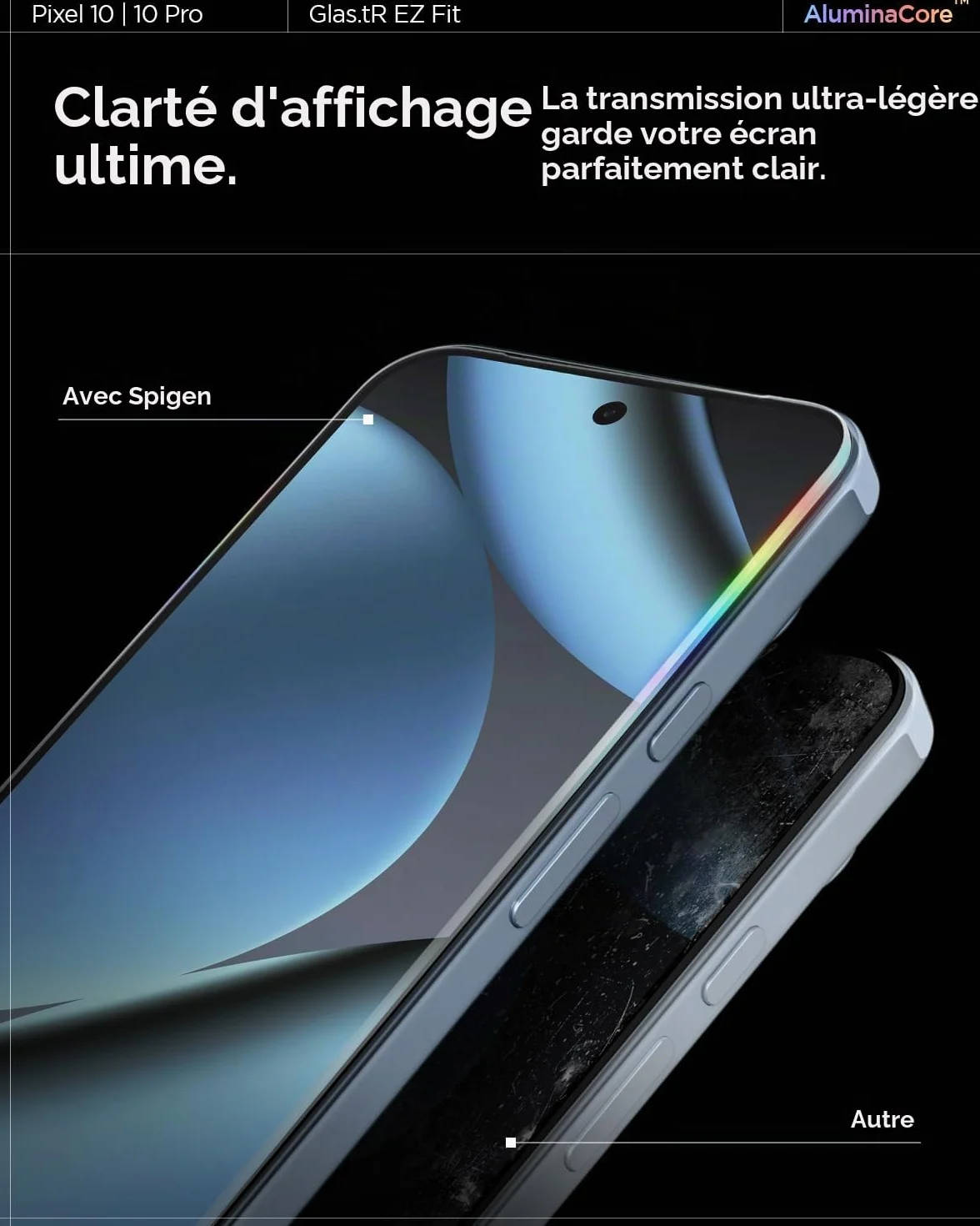 Spigen Glas.tR EZ Fit Verre Trempé pour Google Pixel 10, 10 Pro, Pixel 9, Pixel 9 Pro, 2 Pièces, Kit d'installation inclus, Dureté 9H, Résistant aux Rayures