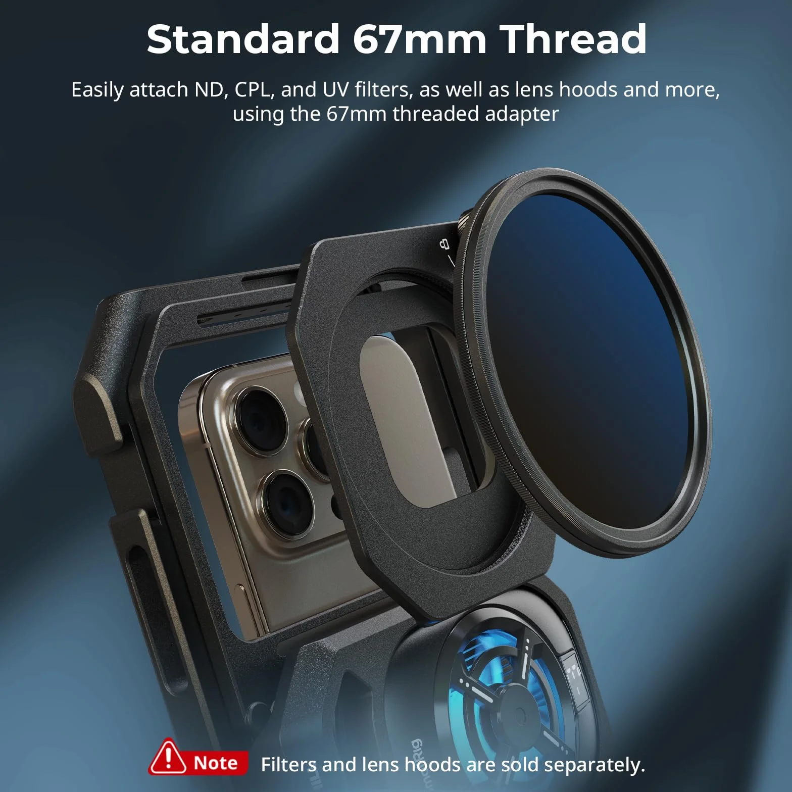 SMALLRIG Adaptateur de Filtre 67 mm avec Pare-Soleil Amovibles pour Cage de Téléphone Universelle 4704/4597/5275/5276/4299B, pour iPhone, pour Samsung et Smartphones - 5277