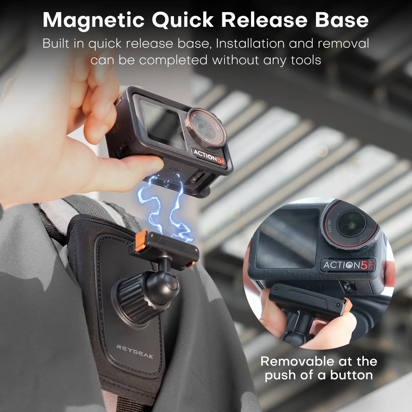 REYGEAK Sangle d'épaule pour DJI Osmo Action 5 Pro/Action 4/Action 3, avec épaulière réglable, système de Fixation de Sangle