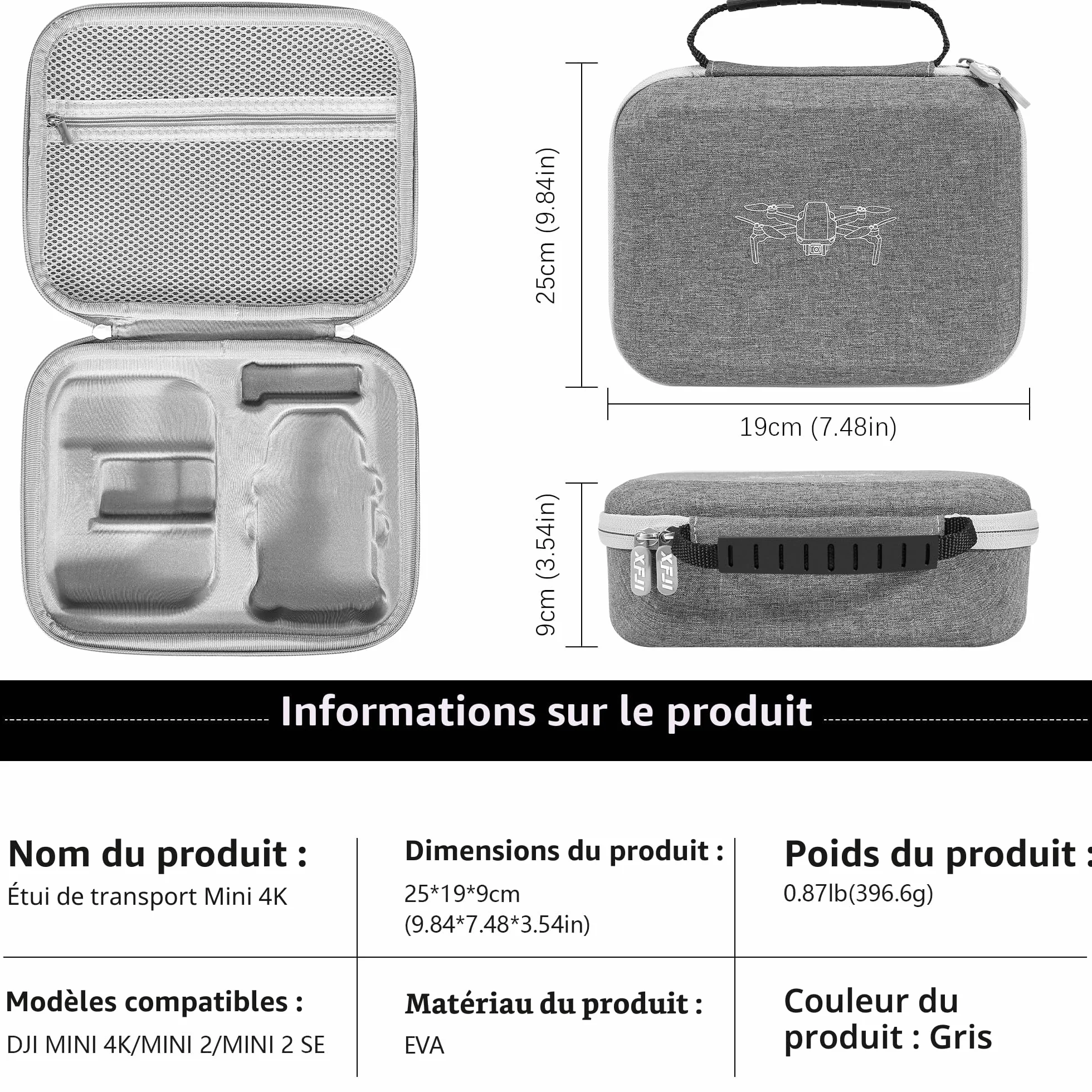 FPVtosky Mini 4K Étui Rigide, Sac de Transport pour DJI Mini 4K/ 2/2 SE Drone Accessoires avec 2 x Joysticks, 1 x Supports d'hélice et 1 x Protecteur de Joystick, Gris
