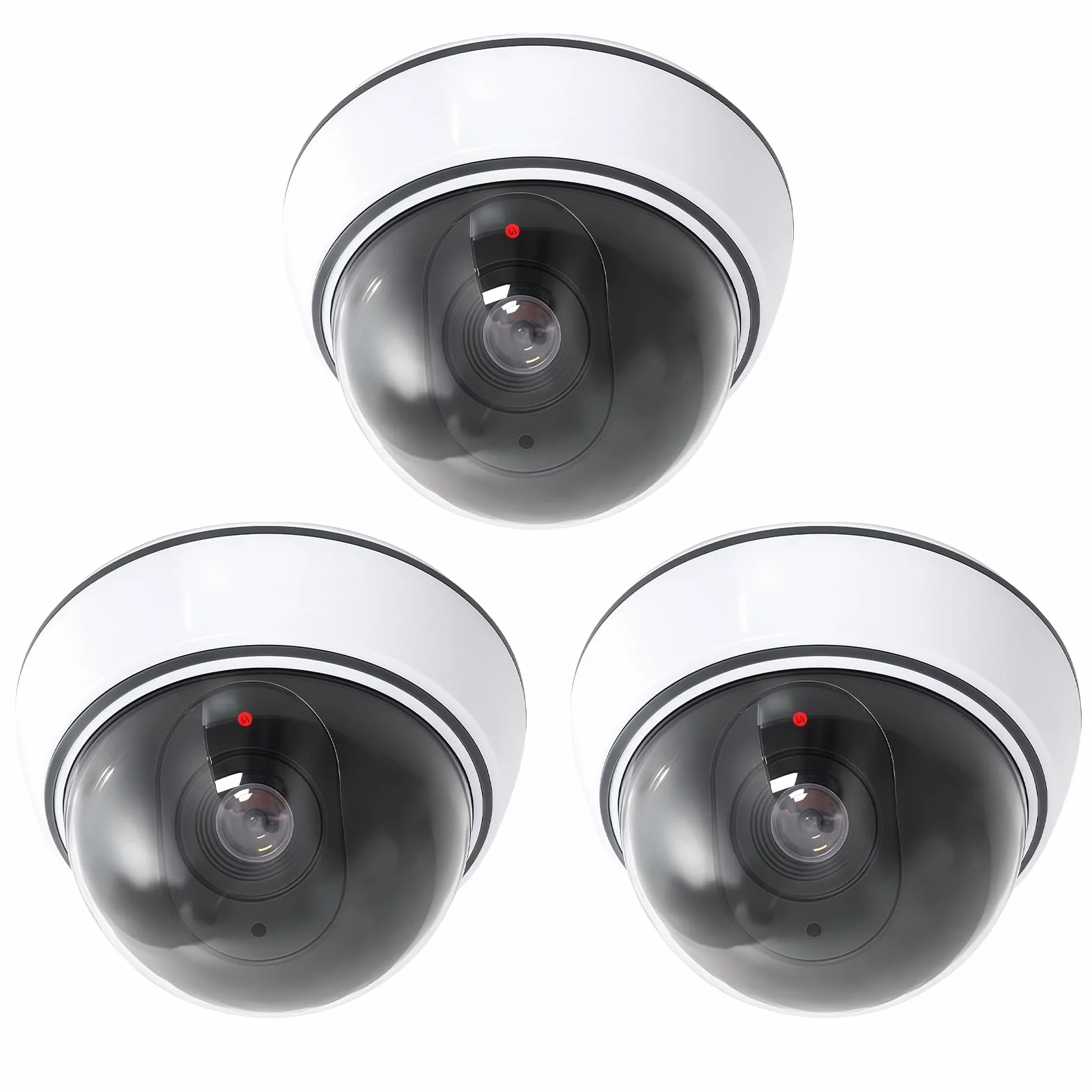 Caméra factice dôme avec lumière LED clignotante : Lot de 3 caméras factices pour l'intérieur et l'extérieur, caméra de surveillance factice avec matériel de montage – Solution de sécurité