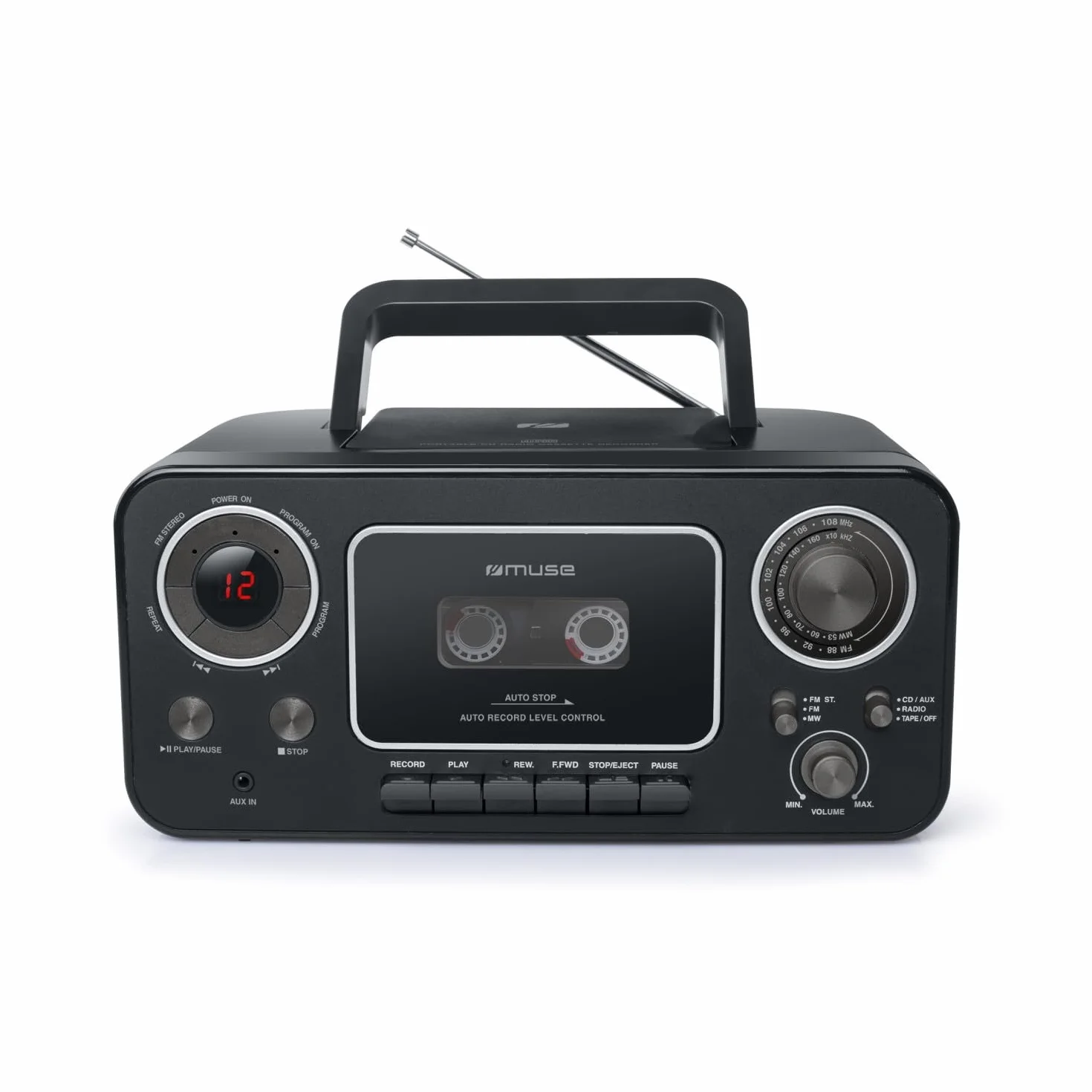 Radio Cassette CD Muse M-182-RDC - Affichage LED - Fonction répétition Totale ou partielle - Lecteur Cassette - Antenne FM