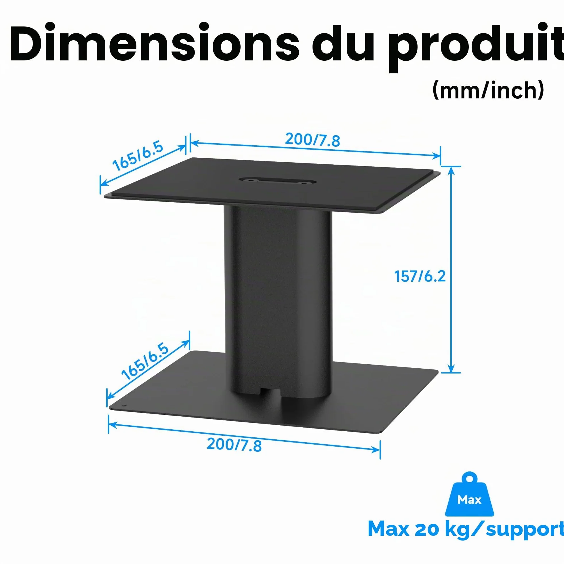 suptek Support d'Enceinte de Bureau avec Plateau 16,5 x 20 cm, Universel Supports de Haut-parleurs Idéal pour Home Cinéma et Bureau,Hauteur 157 mm Charge Max 20 kg, Lot de 2, Noir SDM003MB