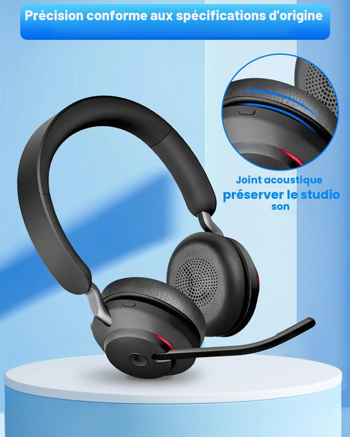 Coussinets pour Jabra Evolve2 65, Evolve2 40, Elite 45h Casque Supra Auriculaire sans Fil, Mousse Casque Coussin en Cuir protéiné, Noir