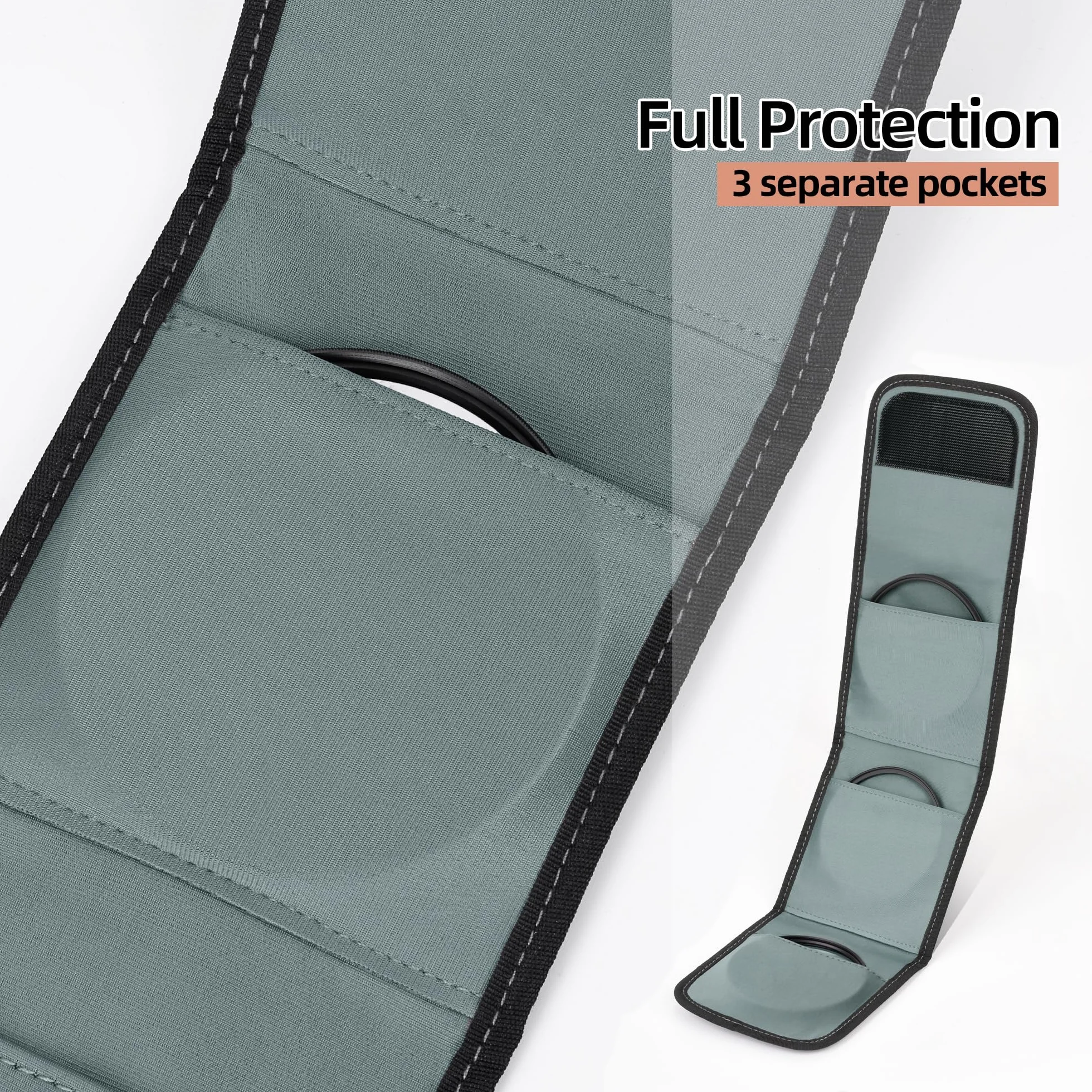 Walking Way Pochette Pliable pour Filtre Photo 3 Poches, Étui Protection Imperméable Antipoussière Jusqu'à 82mm