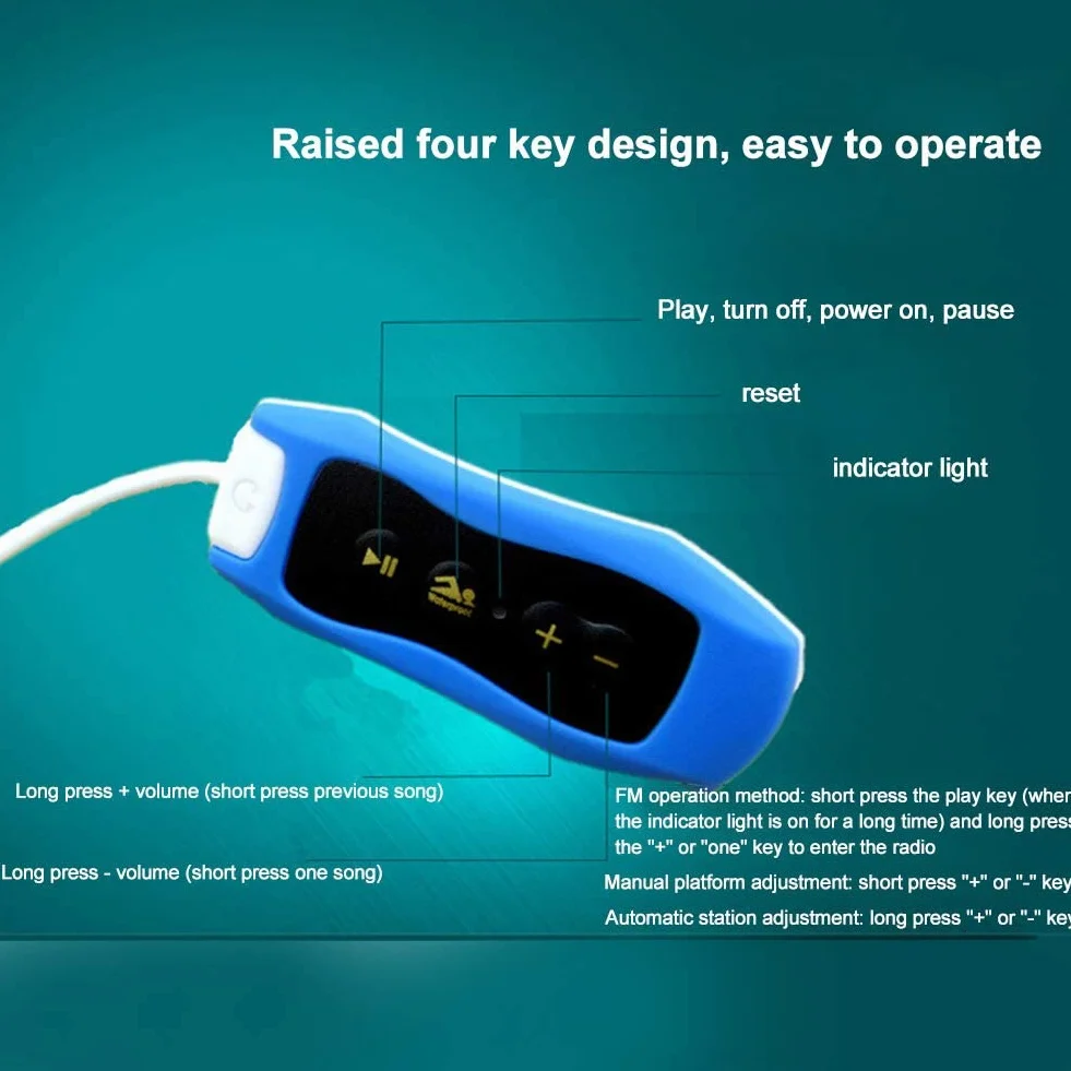 Lecteur MP3 IP68 Étanche USB 2.0 Rechargeable Natation Course Clip