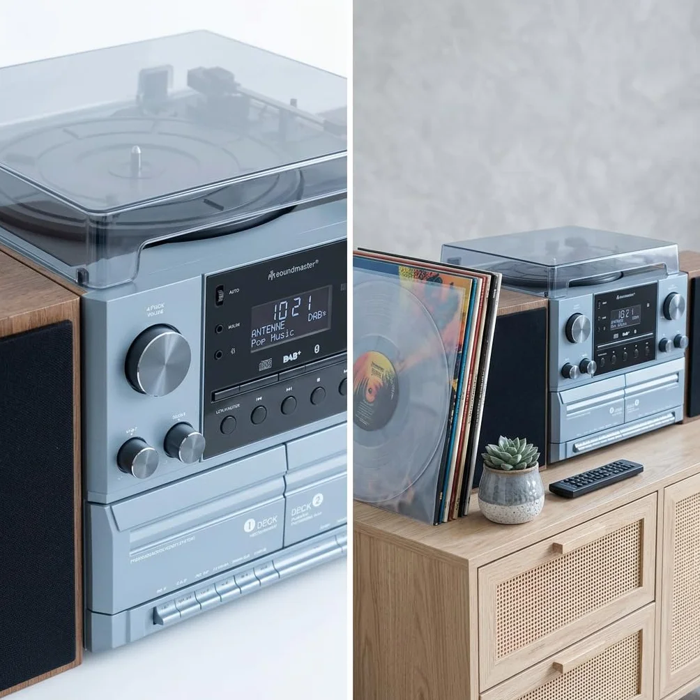 Soundmaster MCD5600BR Chaîne Hi-Fi avec Platine Dab+ Double Cassette Lecteur CD USB MP3 Bluetooth