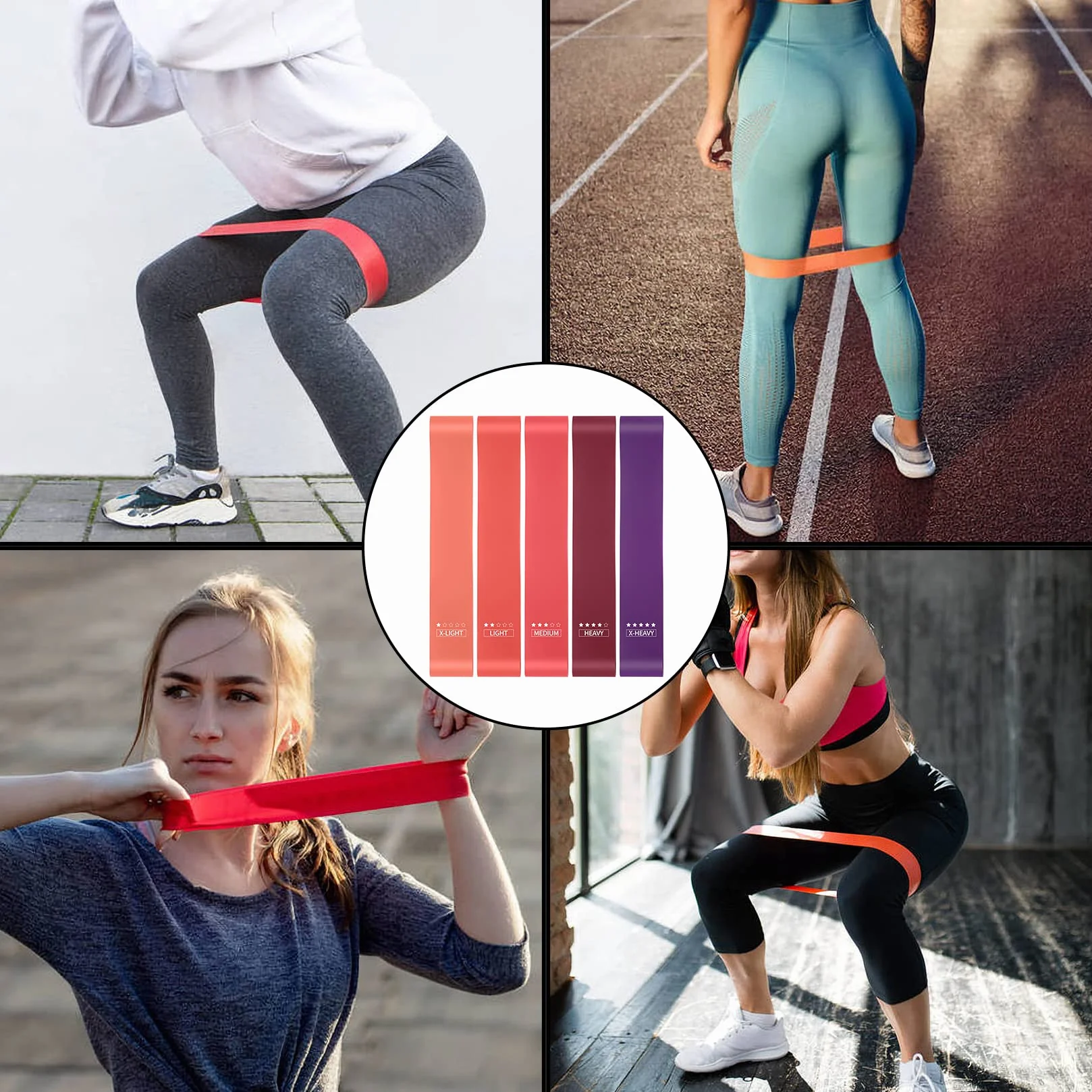 Bande de Résistance Élastique Fitness 5 Pièces avec 5 Niveaux pour Pilates Yoga Sport
