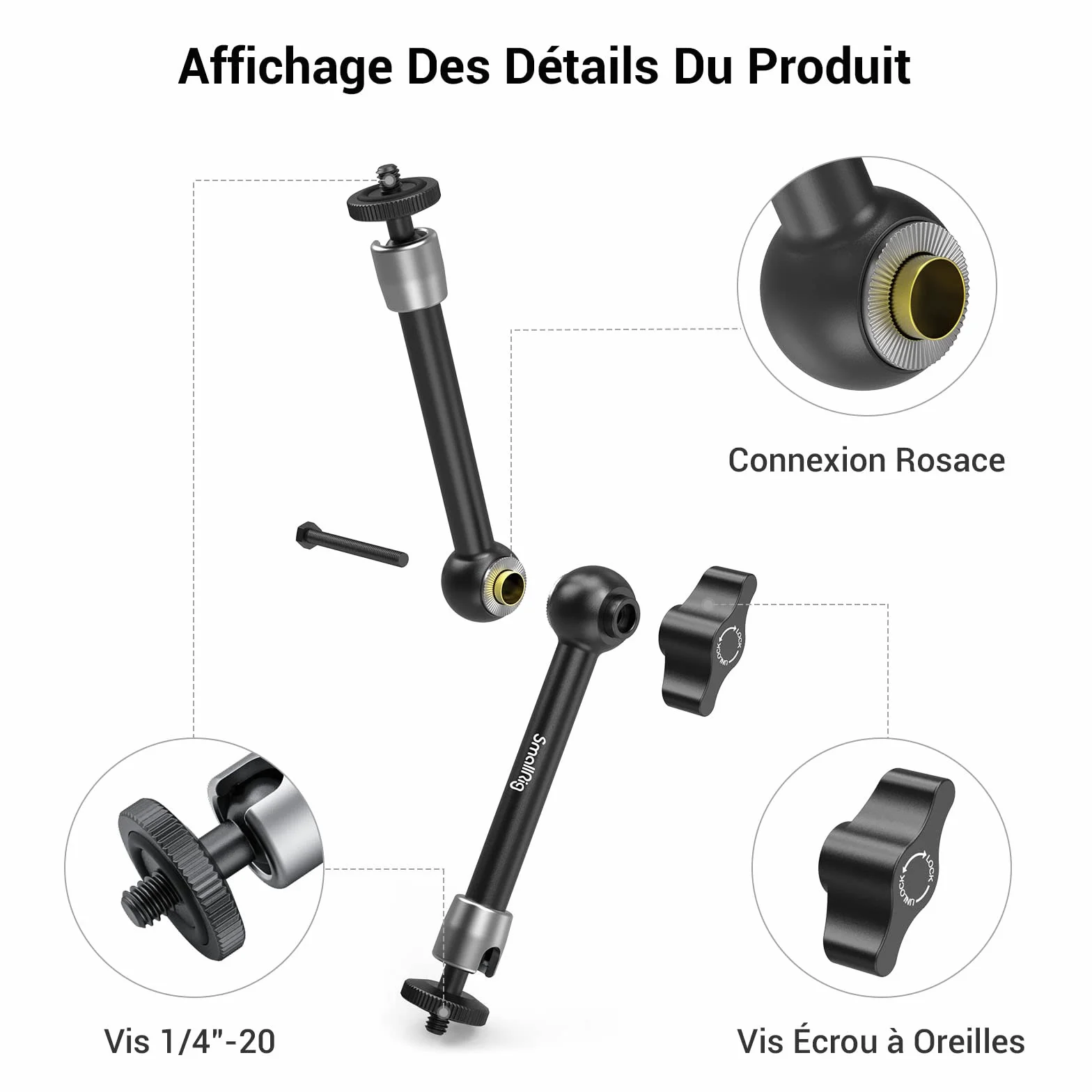 (Version Mise à Jour) SMALLRIG Bras Articule Magic Arm 10 Pouces Bras de Friction Reglable pour Moniteur LCD LED Light Caméra DSLR Rig - 2066B