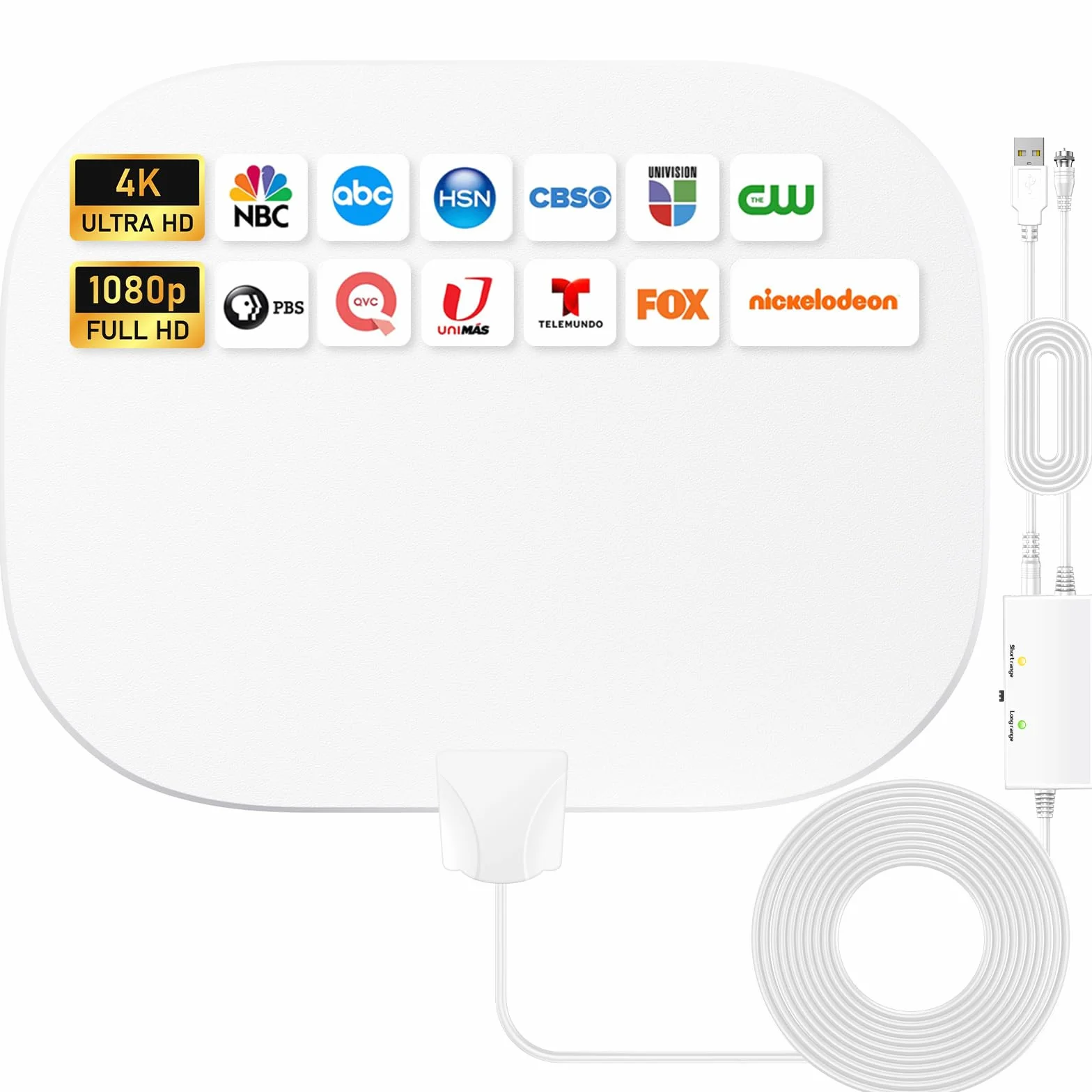 2026 Antenne TV Intérieure Améliorée, 600KM+ Antenne TNT Intérieure à Longue Distance, Réception HD à 360° Chaînes TV Locales, Compatible avec Les TVs Intelligents et Anciens, Câble Coaxial de 10M