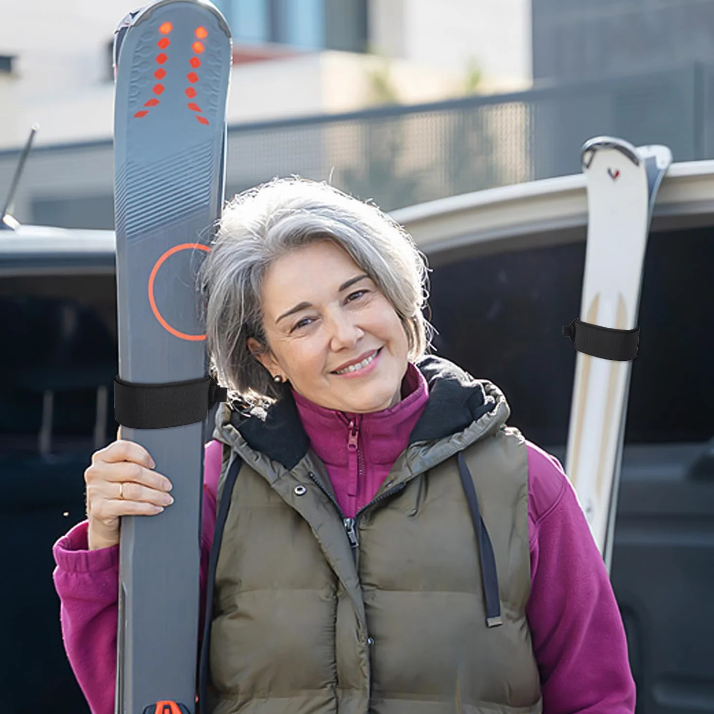 Sangles de Ski 8 Pièces, Fixation Snowboard, Nylon, Élastiques, Réglables