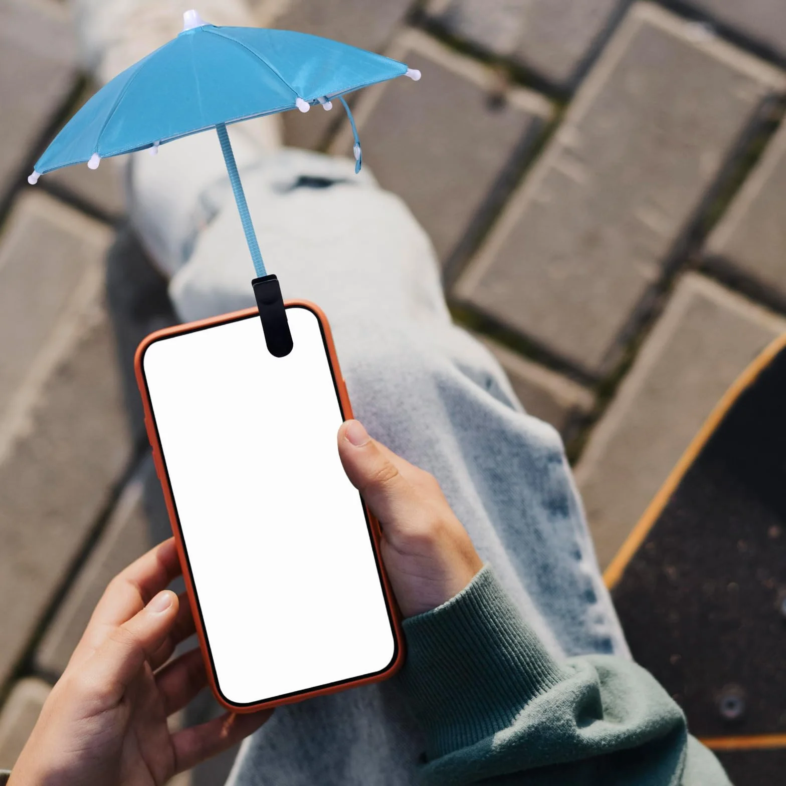 BOXOB Pince Parapluie de Téléphone, Pare-Soleil pour Téléphone Portable Réglable Mini-Couverture Pare-Soleil pour Protéger L'Écran de Votre Mobile Portable du Soleil Pluie (Bleu)