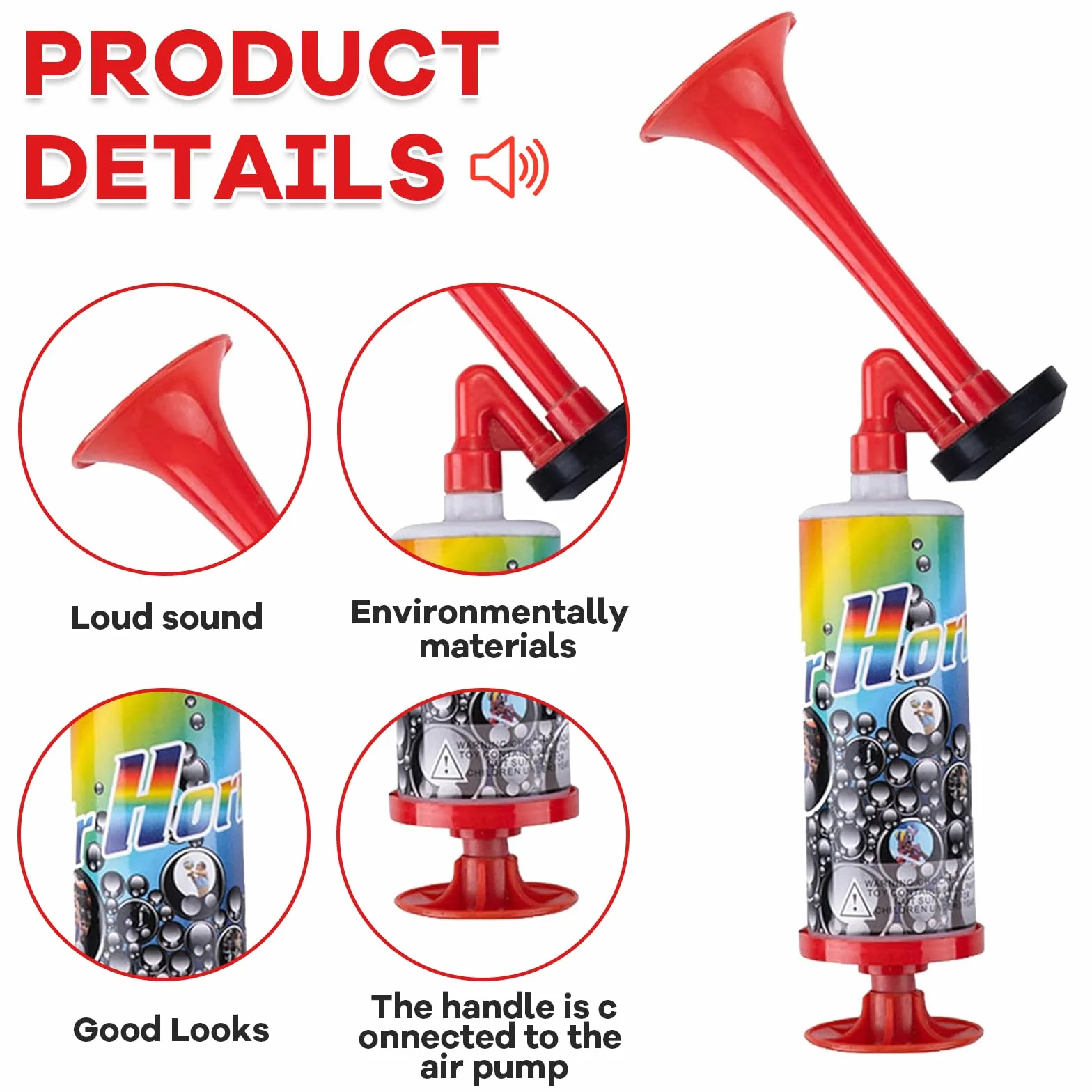 Airhorn Handheld Tröte Horn Laut Hupe Wiederverwendbare Fanfare Druckluft Tröten Anfeuern Fußball Partys