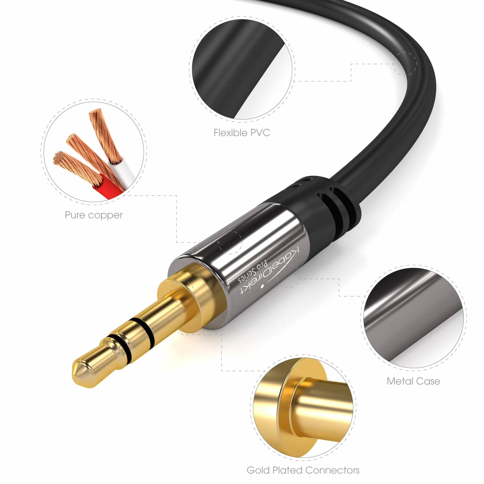 KabelDirekt – Câble Jack, Prise Jack 3,5mm – 5m – Connecteurs métalliques – Disponible en 0,3-10m (Câble audio, 3.5mm pour smartphone, PC/ordinateur portable, voiture, HiFi, noir)
