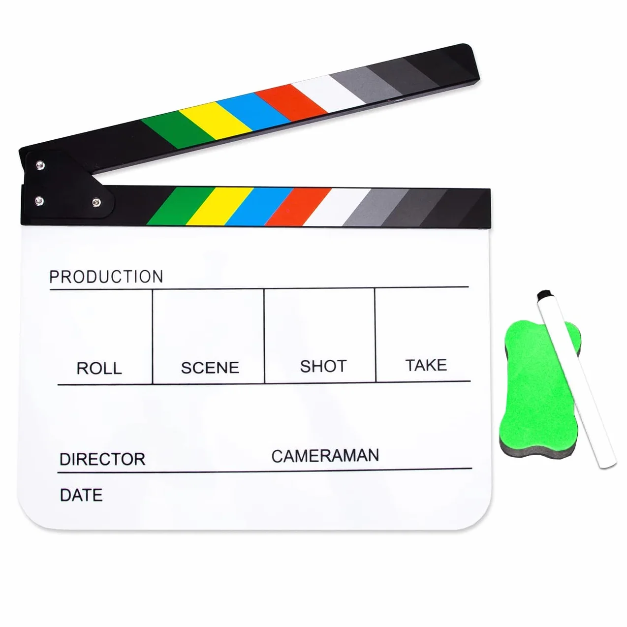 30x24cm Acrylique Blanc Clap Cinéma Film Cut Action Scène Clapper Board Ardoise, Scènes D'action Cut Clapper Ardoise avec Perche pour Publicité Vidéo