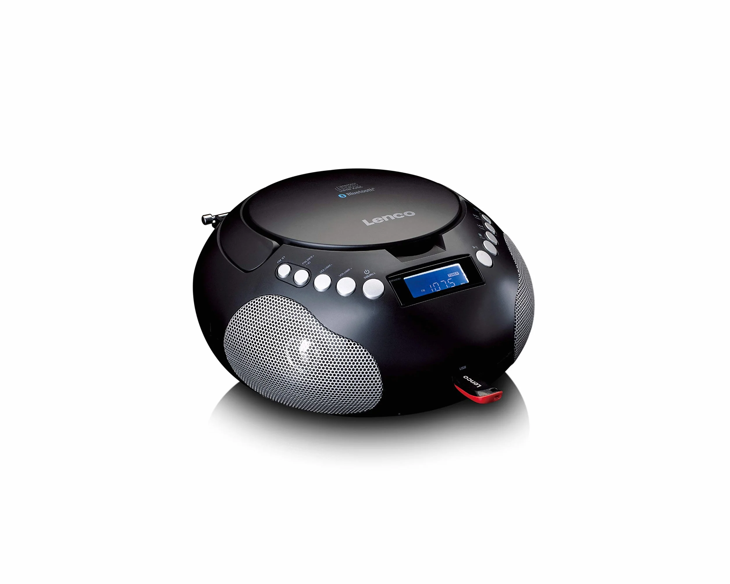 Lenco SCD-331 - Radio CD Portable - Bluetooth - Port USB - Stockage de titres programmable - Radio FM PLL - Écran LCD - Entrée AUX - Noir