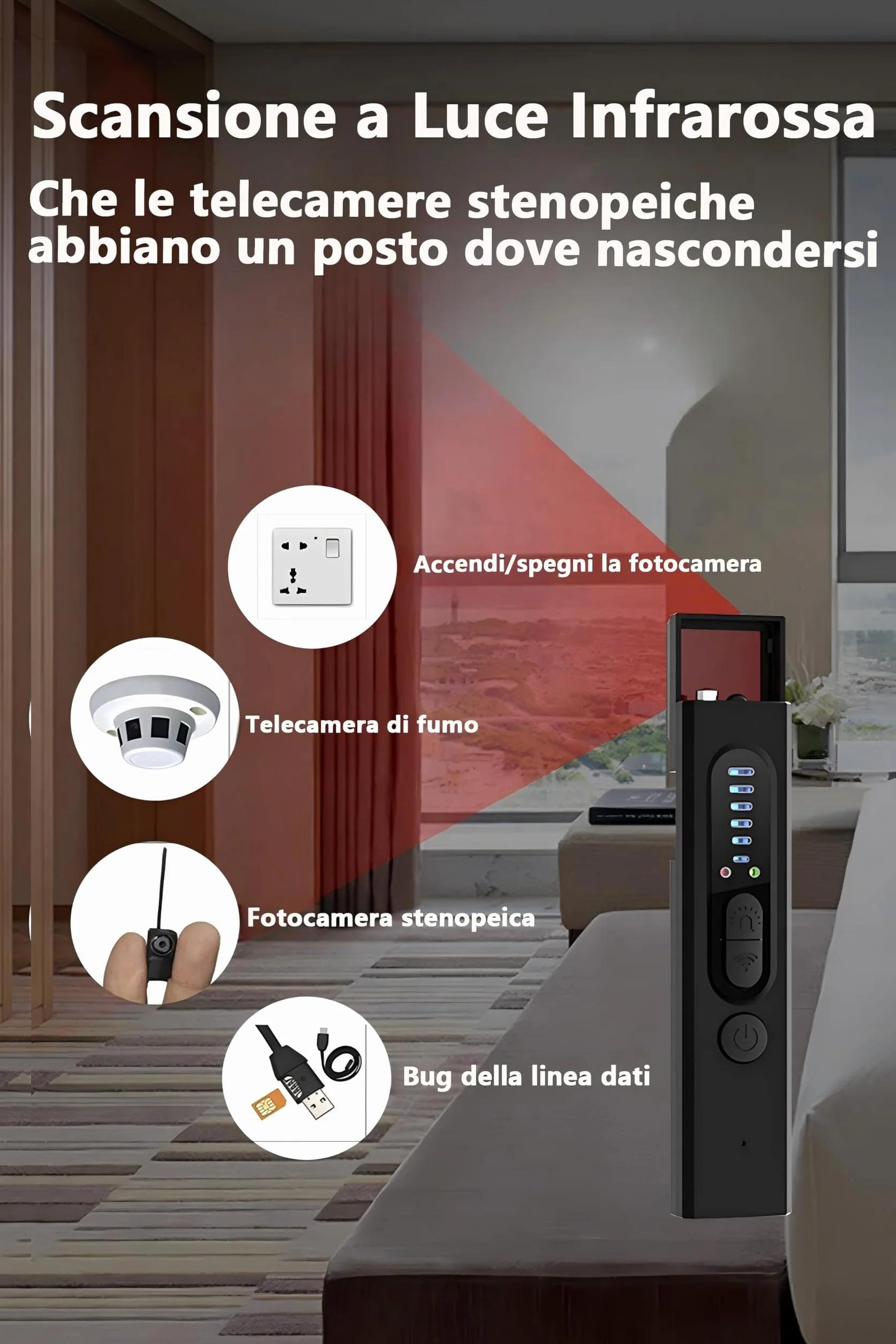 Micro Espion Détecteur, Détecteurde Fréquence Camera Espion, Détecteur de Caméra Cachée, sans Fil, Détecteur de Bugs pour Bureau, Hôtel, Maison Micro（1.5 * 3 * 10 ）