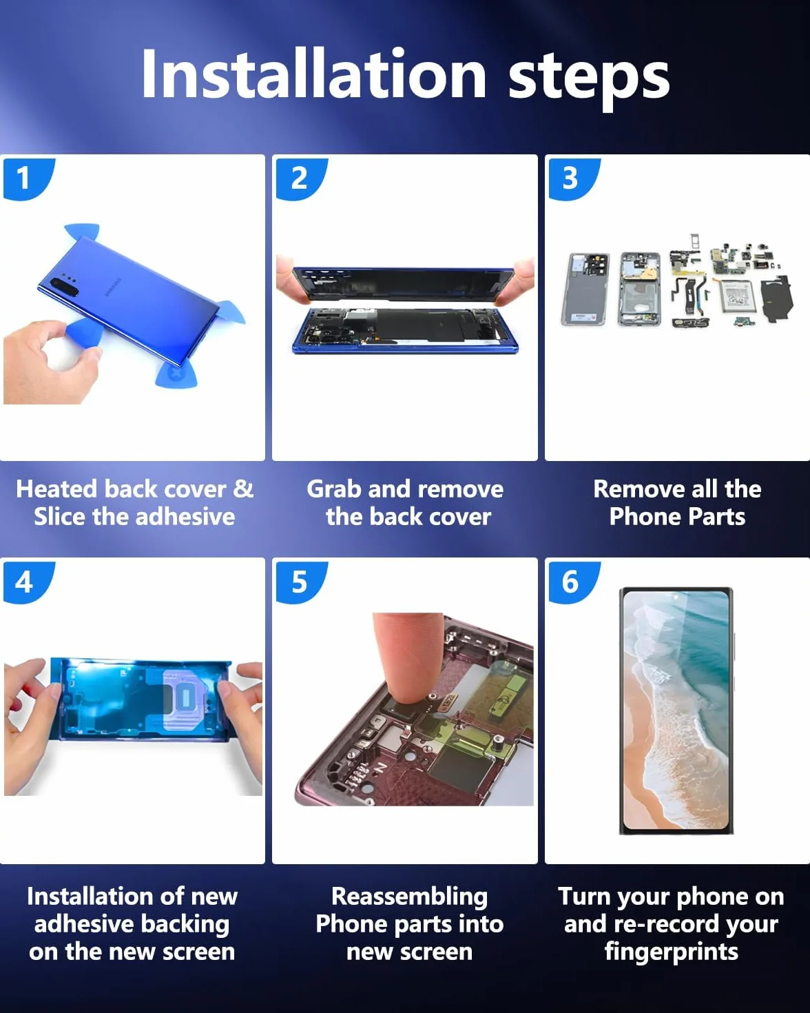Écran OLED de Rechange pour Galaxy S23 Ultra 5G, écran LCD avec Cadre et capteur d'empreintes digitales, kit d'outils Complet et Instructions d'installation (français Non Garanti) (Noir