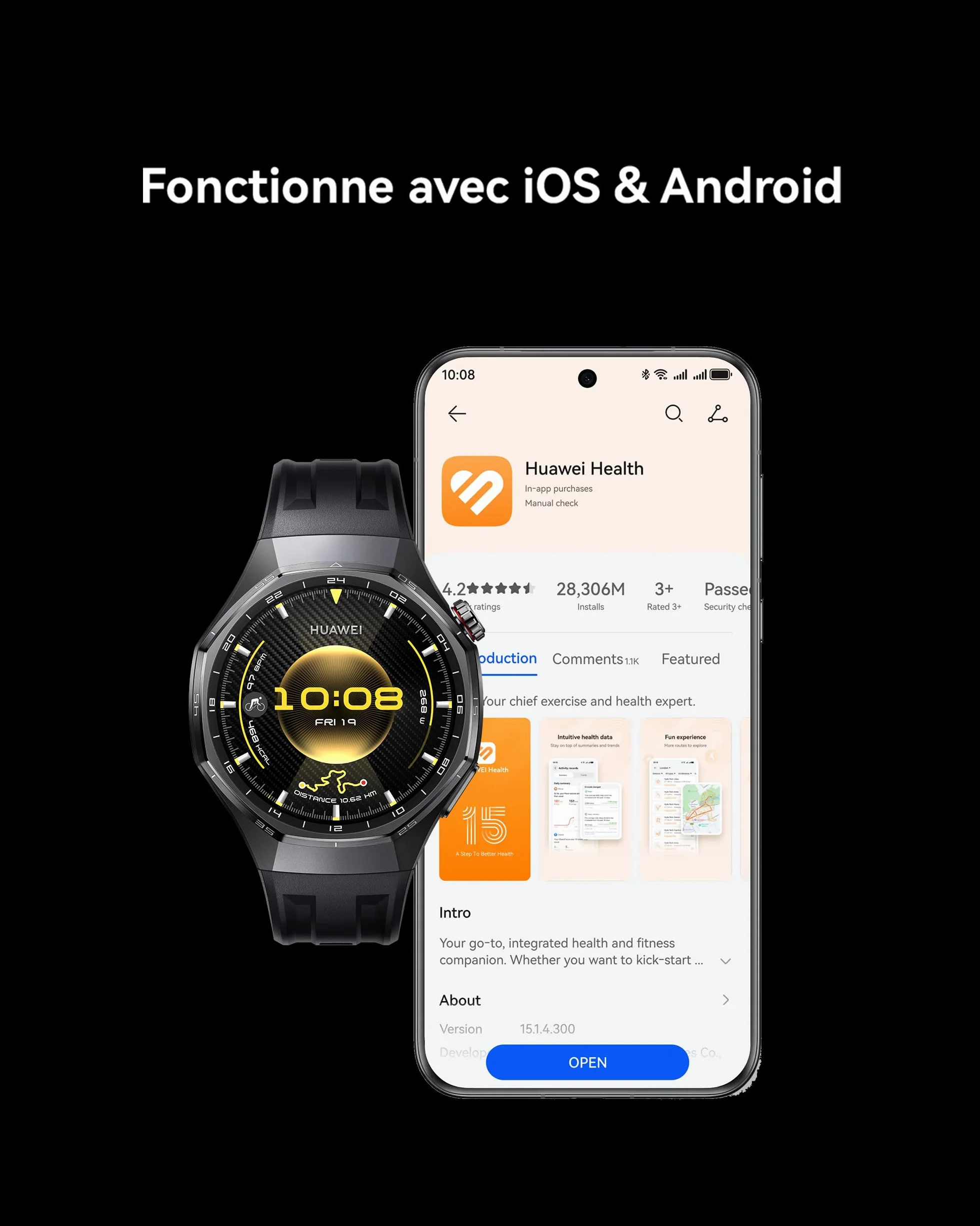 HUAWEI Watch GT 6 Pro GPS 46mm Montres connectées, Écran AMOLED de 1,47 Pouce, Jusqu'à 21 Jours d'autonomie, Cyclisme de Niveau Professionnel, Fonctionne avec iOS et Android, Analyse ECG, Noir