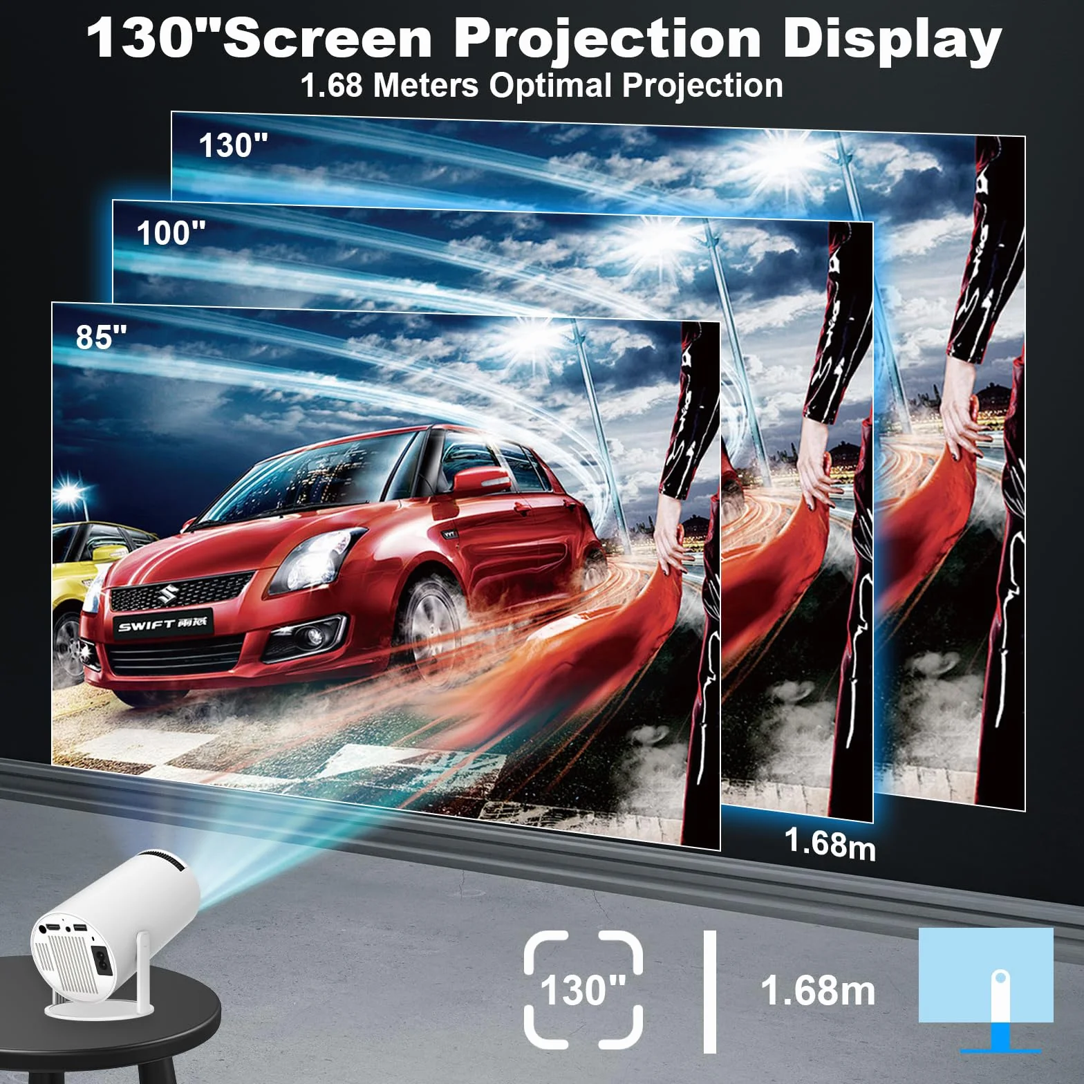 Mini Projecteur 4K Videoprojecteur Portable Projecteur Video WiFi 6 Android 11 Retroprojecteur 1080P Full HD Supporté pour TÉLÉPhone PC Lap HDMI Home Cinéma 180° Rotation (HY300PRO)