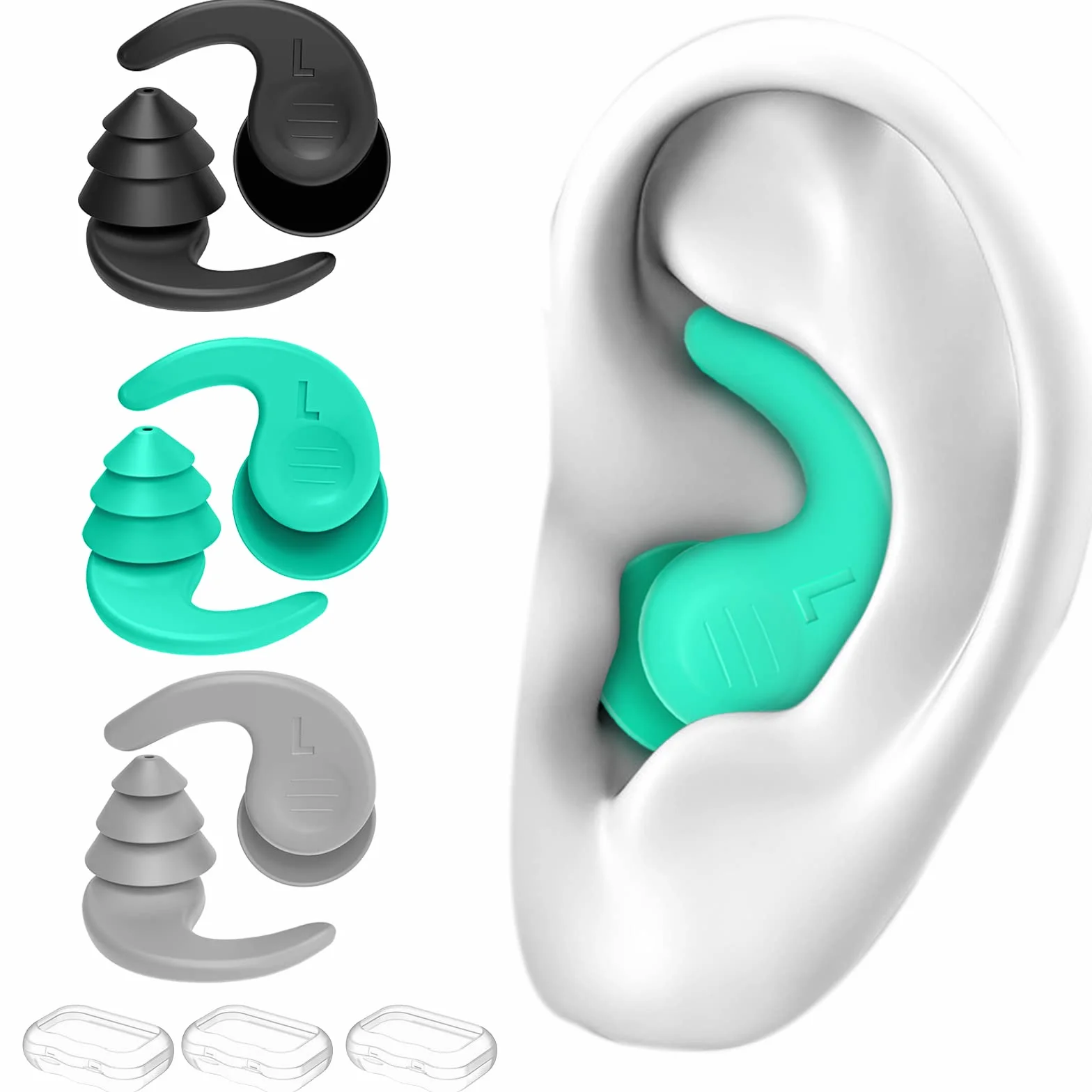 Bouchon Oreille Piscine 3 Paires Bouchons d'oreilles Natation Silicone Réutilisables Imperméables Surf Sports Nautiques