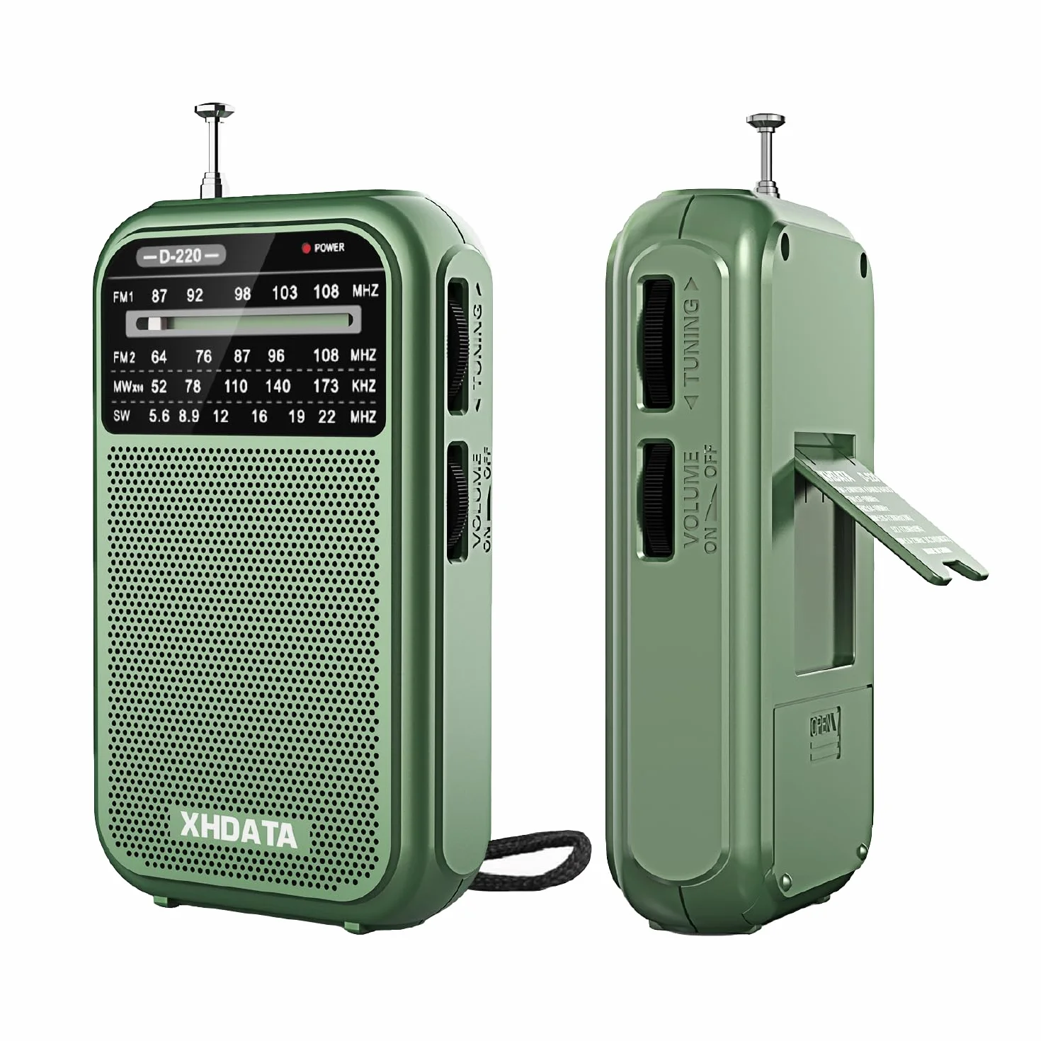 XHDATA D220 Radio Portable FM/AM/SW, Mini Radio à Piles Survie (AA) avec Réception Haute Performance, TransistorRadio pour Cadeau, Famille, Séniors(Vert)