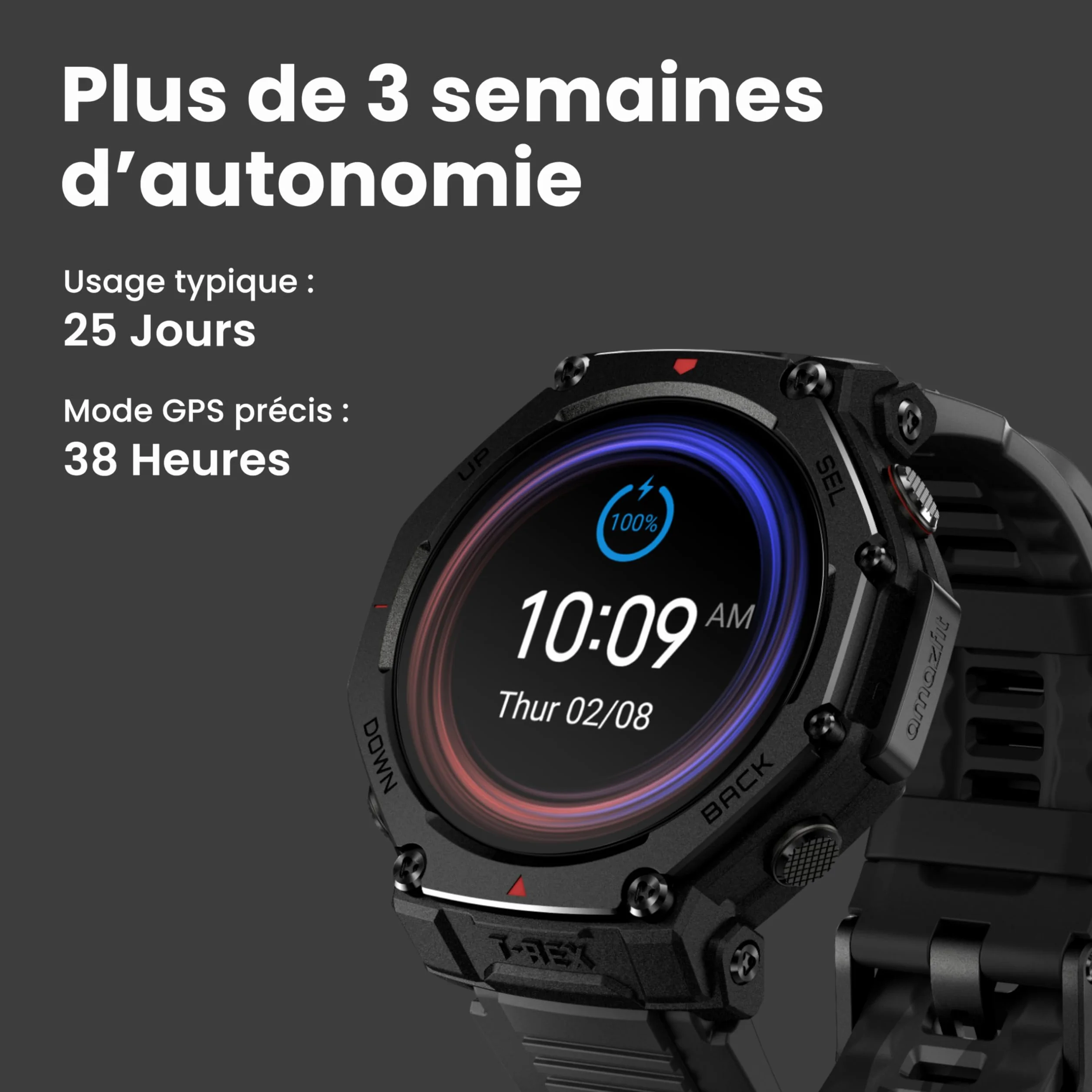 Amazfit T-Rex 3 Pro Montre Connectée Outdoor 48 mm, Écran AMOLED en Saphir, Lunette en Titane, GPS Double Bande, Cartes Hors Ligne, Lampe Intégrée, Autonomie 25 Jours, Smartwatch pour Android iPhone