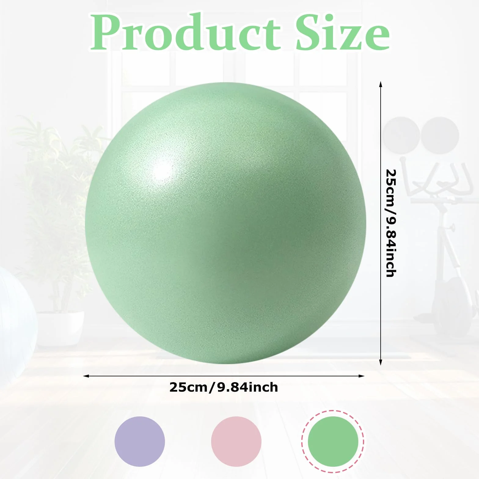 Lot de 3 balles de Pilates 25 cm antidérapantes rose violet vert avec tube de soufflage pour yoga et gym