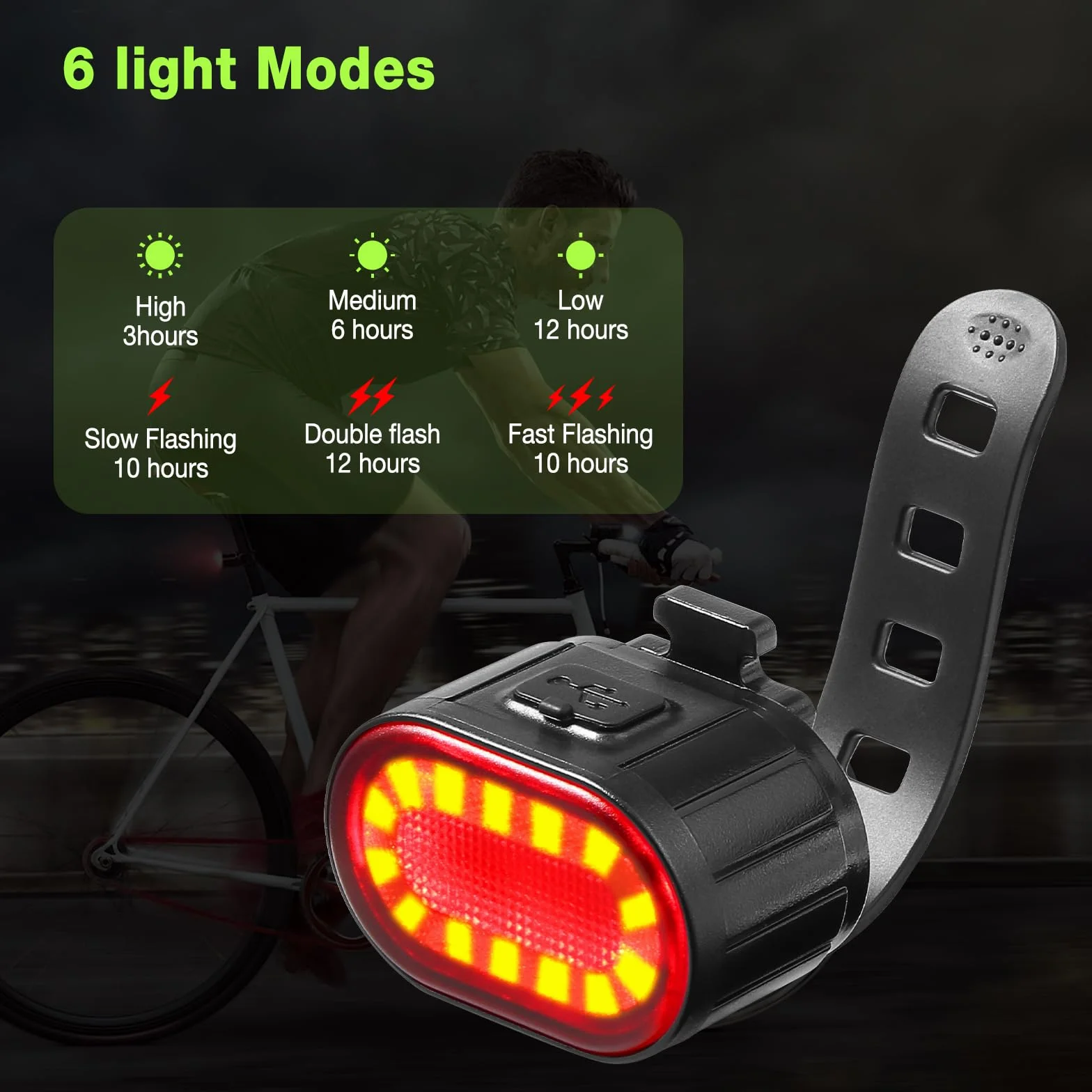 Oderra Lumiere Velo Avant et Arrière Lampe Velo LED Puissante Rechargeable USB 4/6Modes Étanche IPX4 Autonomie Prolongée pour VTT Vélo Skateboard