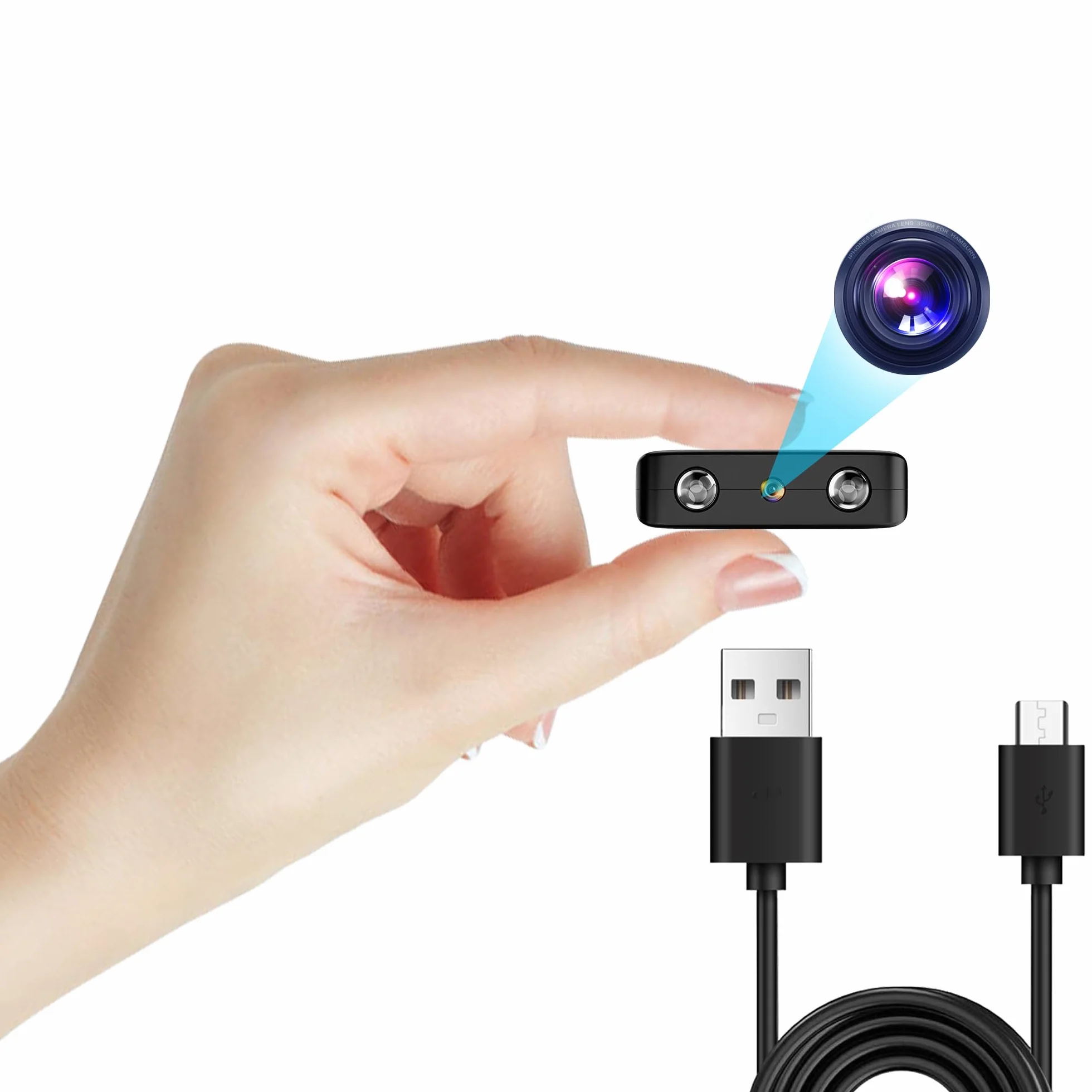 1080p Mini caméra de Surveillance intérieure/extérieure, avec détection de Mouvement et Vision Nocturne, Batterie intégrée (autonomie de 50 Minutes), Enregistrement continu, Facile à Utiliser