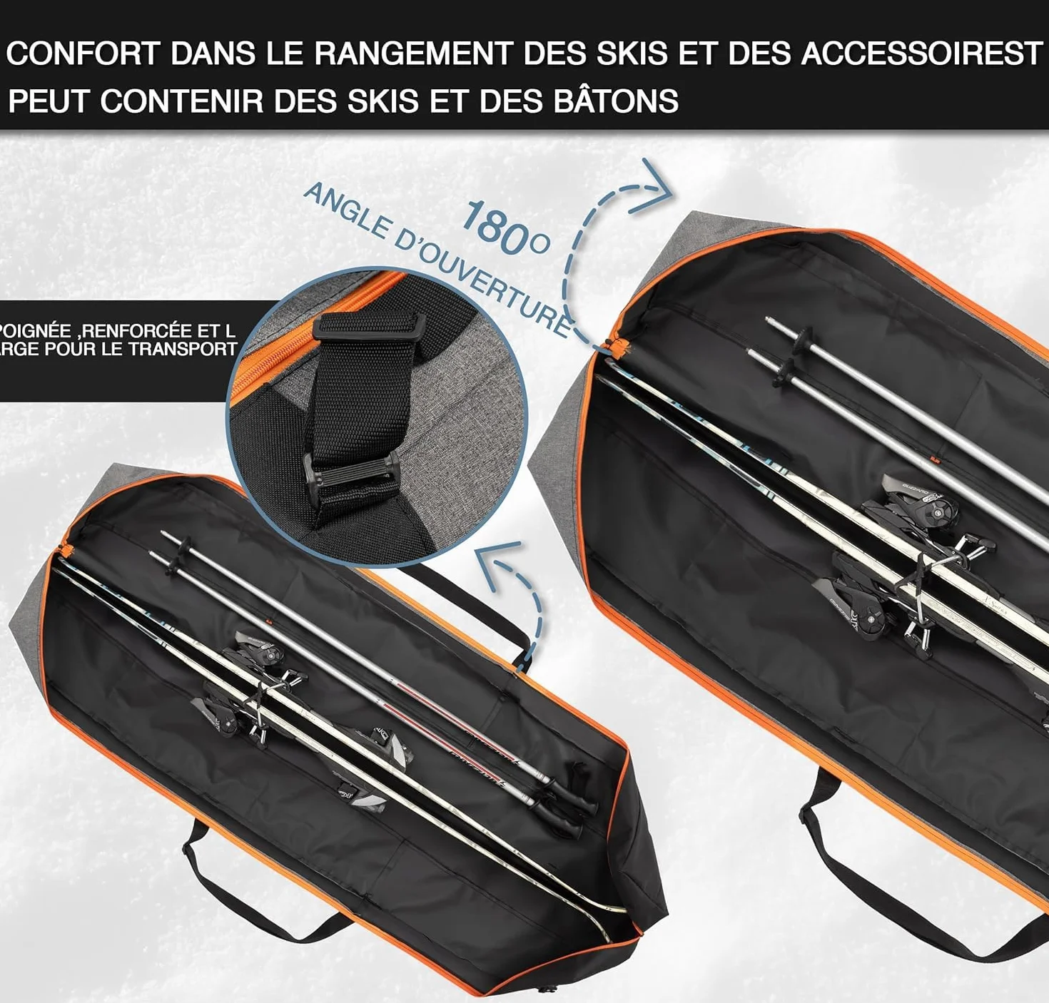 Housse de Ski imperméable pour 1 Paire de Skis - Sac de Ski Alpin Compact et Léger