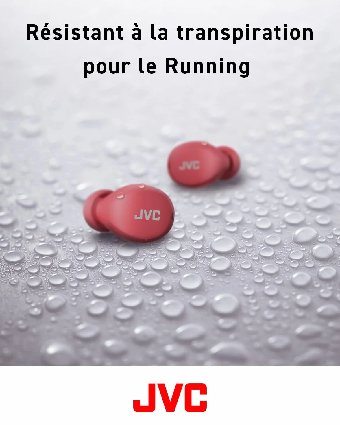 JVC Mini casque sans fil Gumy - Casque Bluetooth (5.1) petit et léger, avec 3 modes audio, résistance à l'eau (IPX4) et batterie 23 heures. Écouteurs pour le sport et la maison - HA-Z66T-R