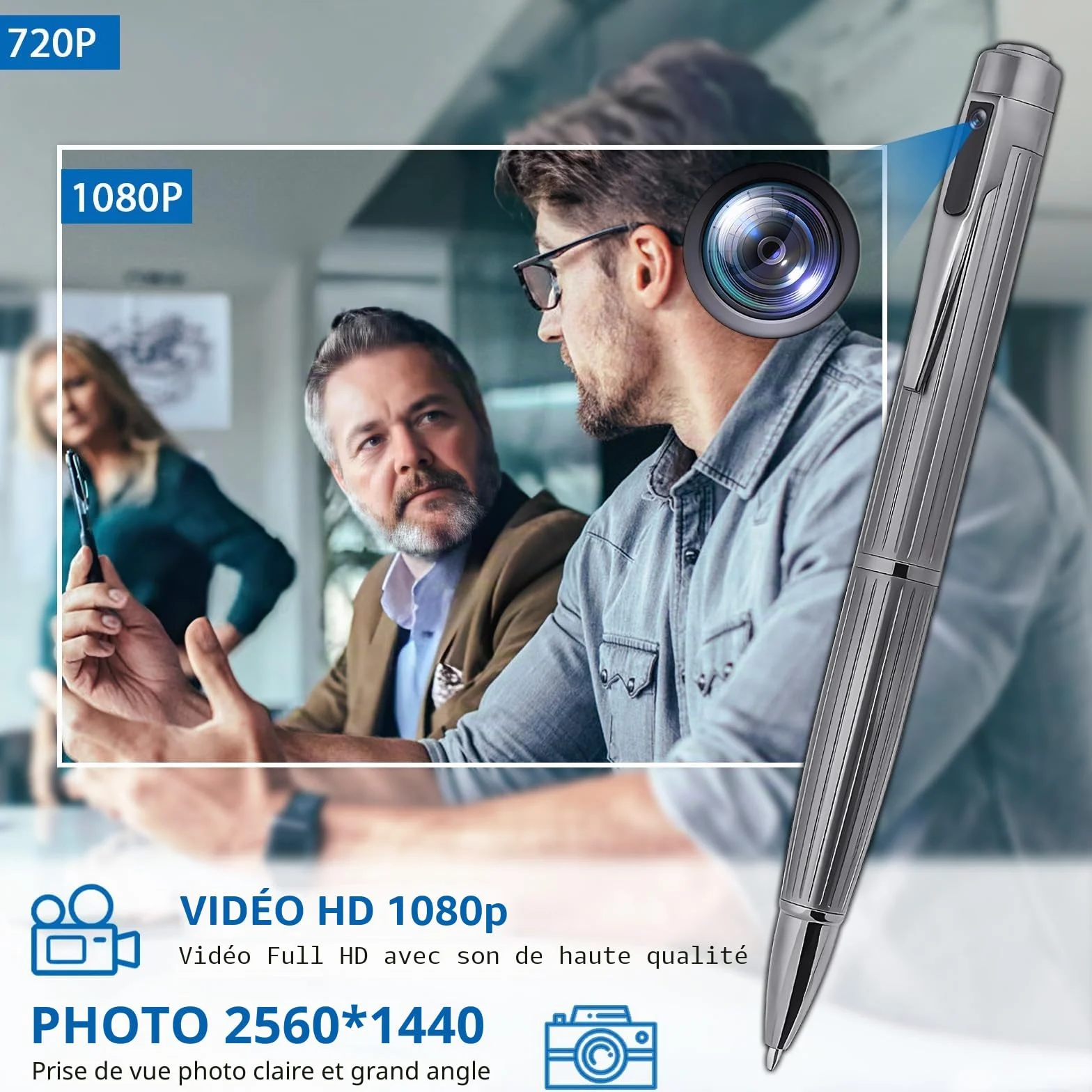 OTADUG Caméra Stylo Espion, caméra cachée 1080P de 16 Go avec Surveillance des mouvements, Enregistrement vidéo et Audio