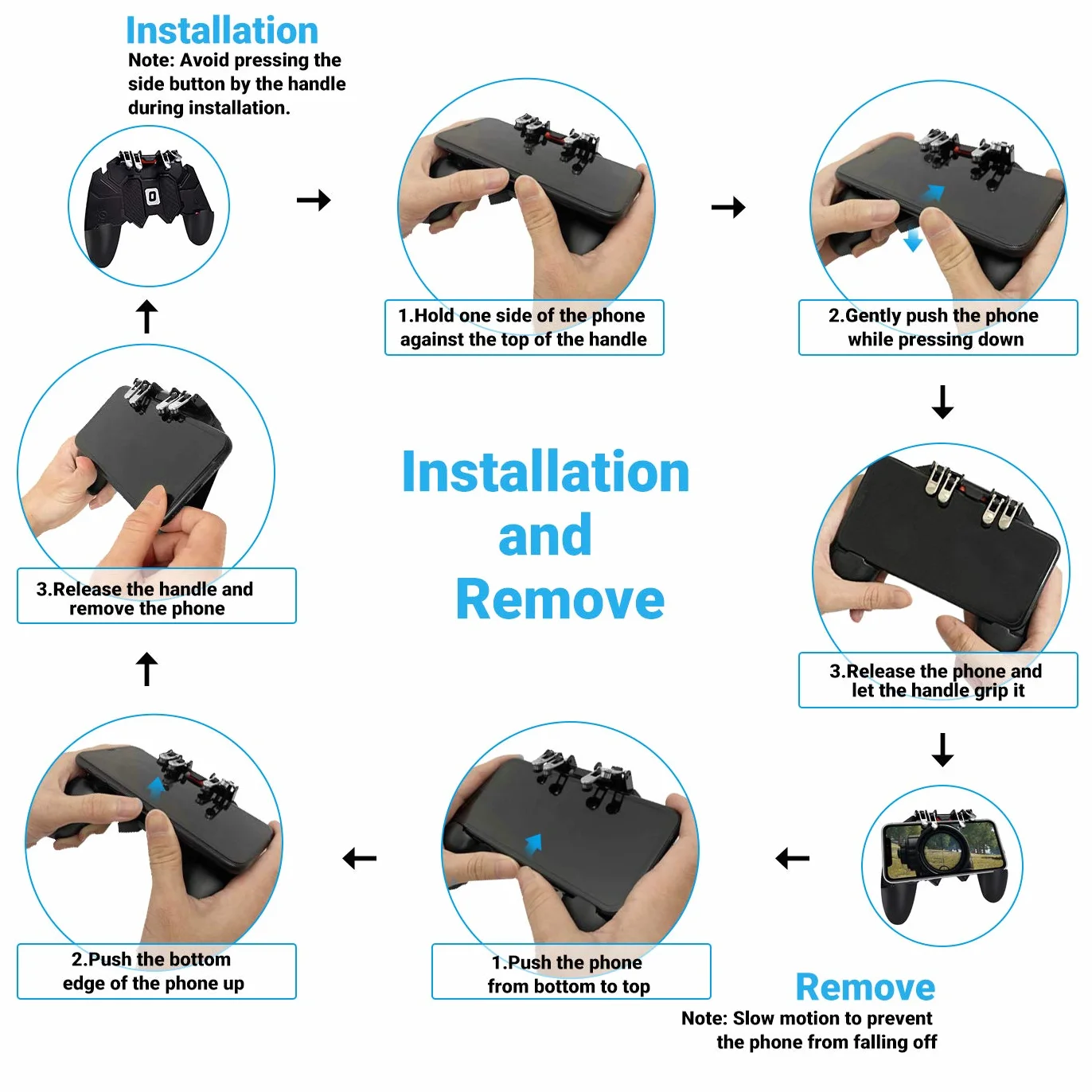 Manette Mobile Contrôleur Telephone 6 Doigts Gamepad Joysticks pour PUBG iPhone iOS Android Smartphone Largeur de 7 à 9,5 cm