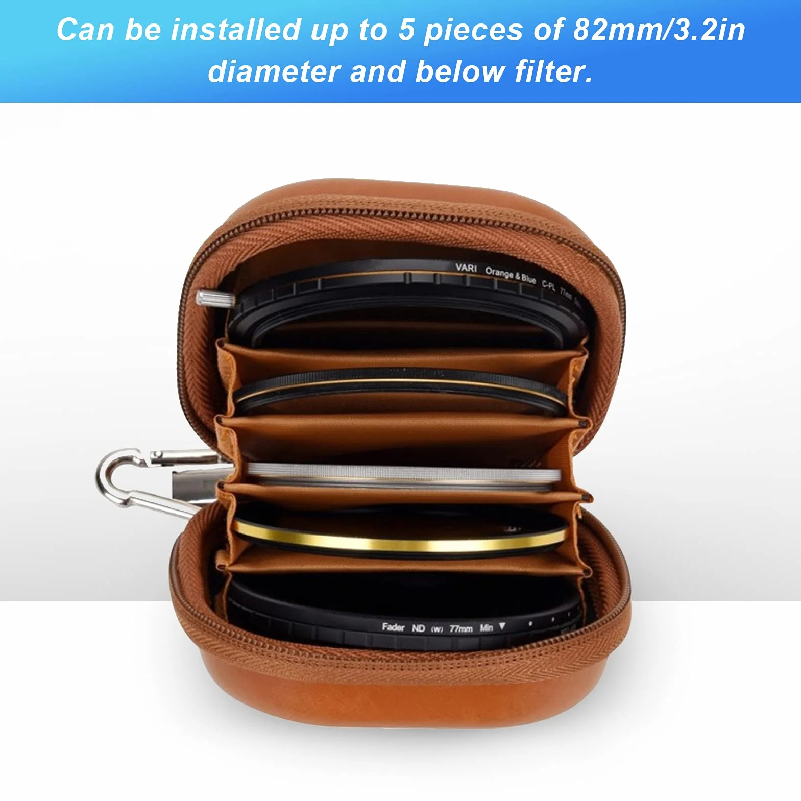 Tissting éTui de Rangement Filtre d'Objectif,PU Étui étanche Pochette pour Filtre D'objectif étui de Transport pour 5filtres Jusqu'à 82mm Étui de Filtre pour Objectif