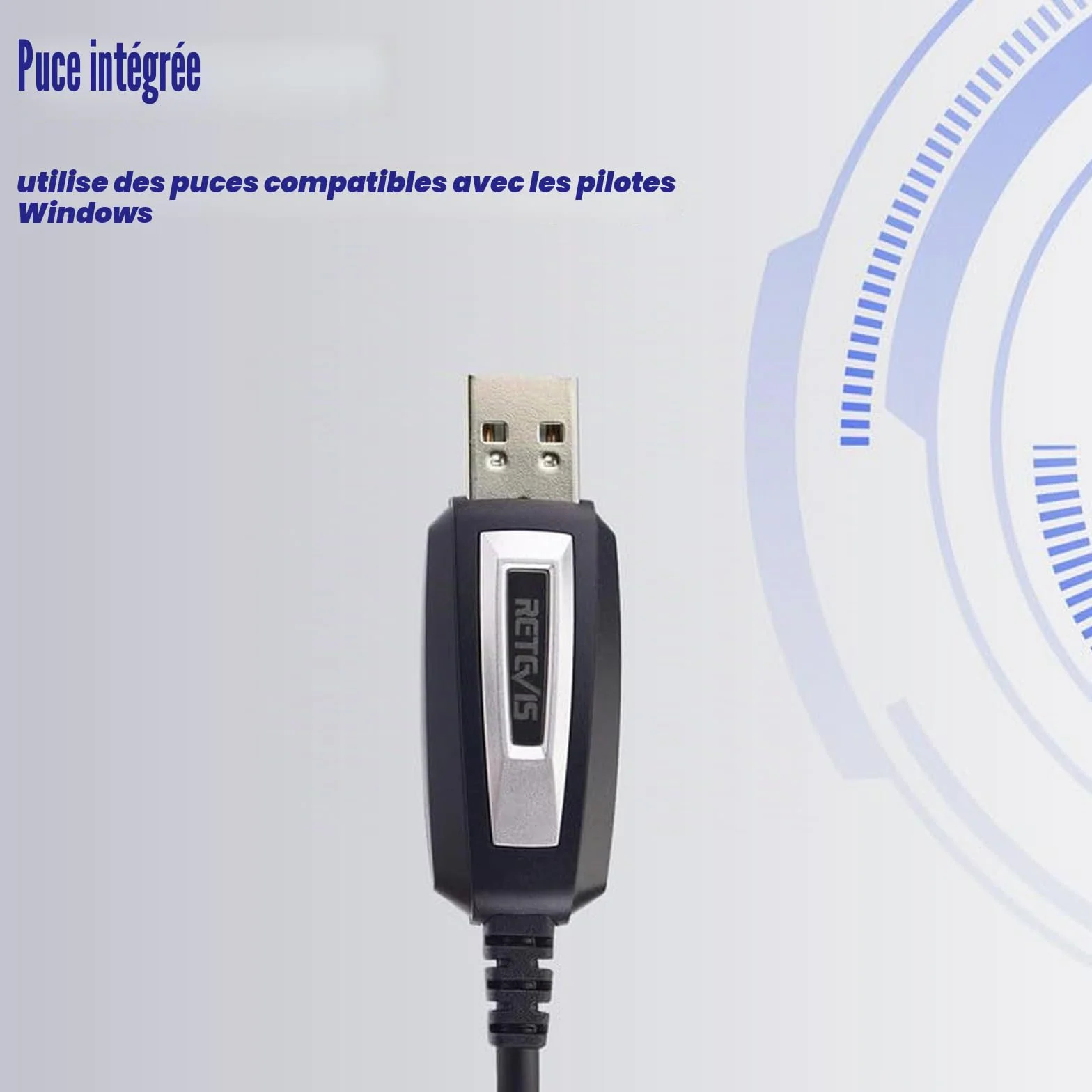 Retevis Câble Programmation pour Talkie Walkie Programmateur USB compatible avec Baofeng UV-5R BF-888S Radtel Quansheng UV-K5, RT24 RT27 RA79 H777H RT668 RT5R Win10/Win11 (1 pièce)