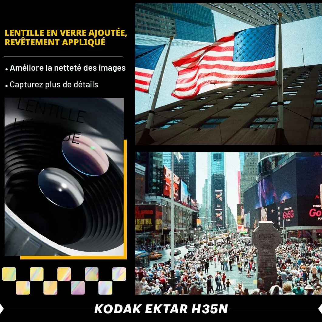 Kodak EKTAR H35N Appareil Photo Demi-Cadre, 35 mm, réutilisable, sans Mise au Point, Fonction Ampoule, Filtre étoile intégré, Objectif amélioré (Film et Pile AAA Non incluses) (Vert rayé)
