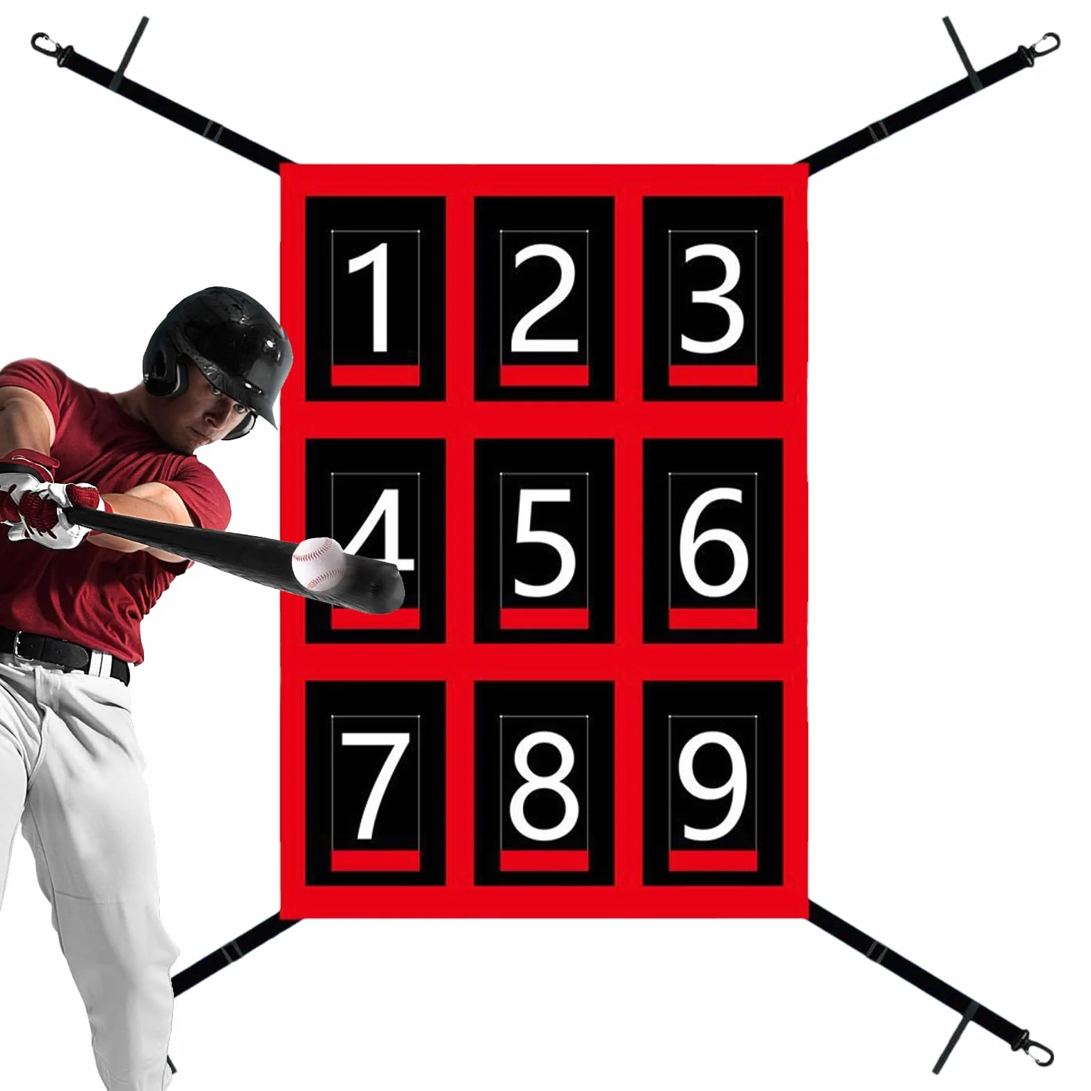 Filet de pitch de baseball avec 9 balles réglables pour exercice de softball