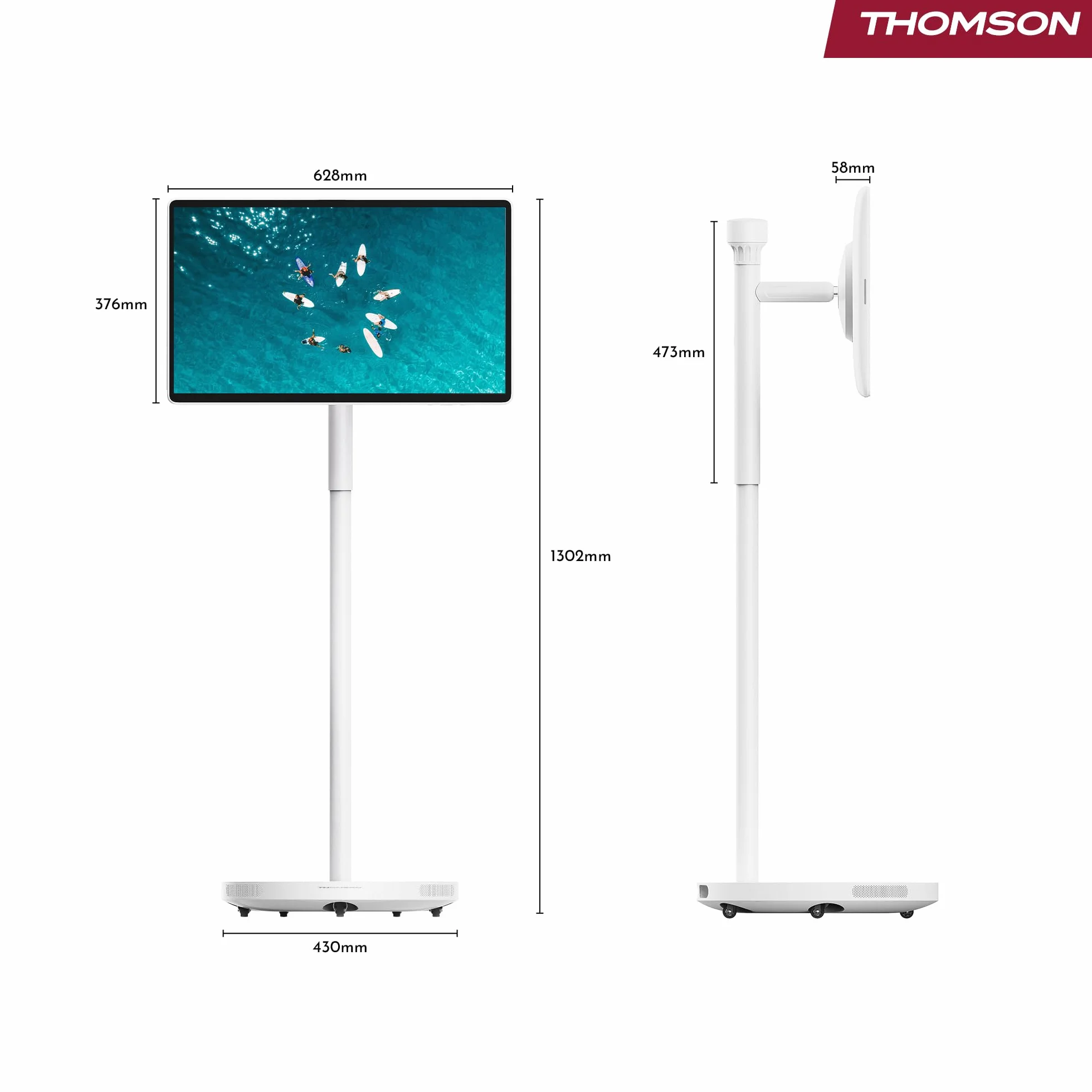 THOMSON Go Plus Pro Écran Tactile Intelligent 27 Pouces (69 cm) FHD Android Commande Vocale Hotspot Caméra 5MP Caisson de Basses WiFi 6 Bluetooth Batterie 4 Heures Support Portable