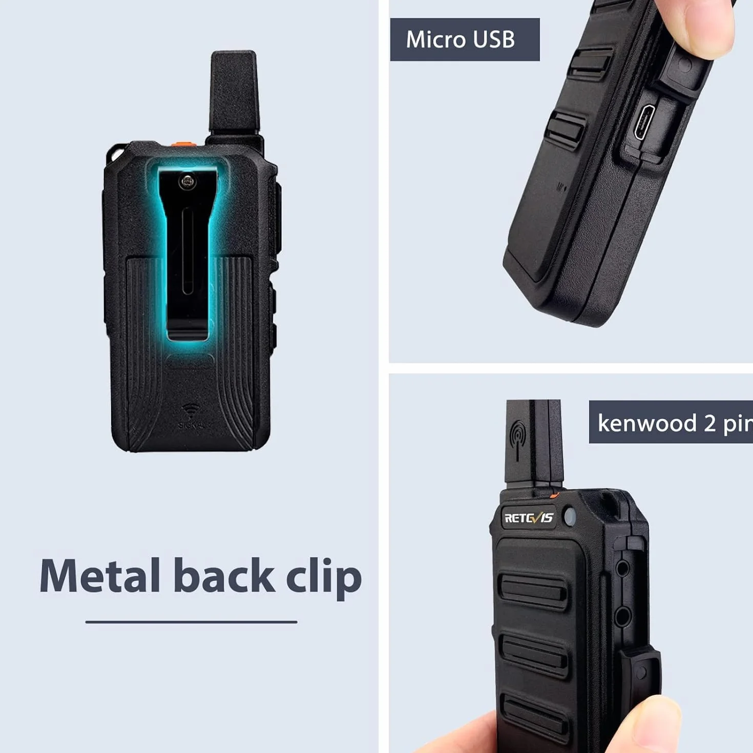 Retevis RT619 Talkie Walkie Mini, PMR446 Rechargeable Talkies Walkies 1300mAh, VOX Squelch, 2 en 1 USB Câble de Charge, sans Licence Portable Walkie Talkie pour Salle à Manger (4Pcs, Noir)