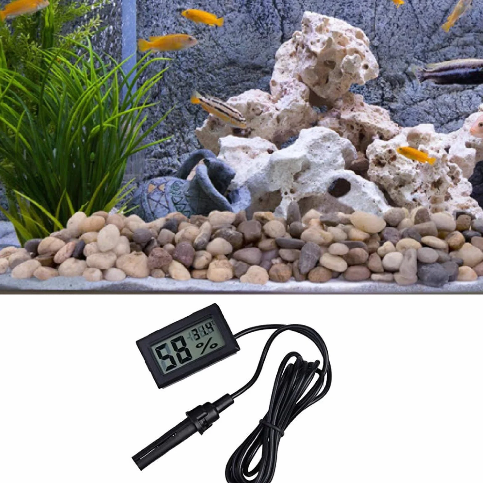 ARCELI 2-en-1 Digital LCD Thermomètre Hygromètre avec Externe pour Reptile Incubateur Aquarium - Noir