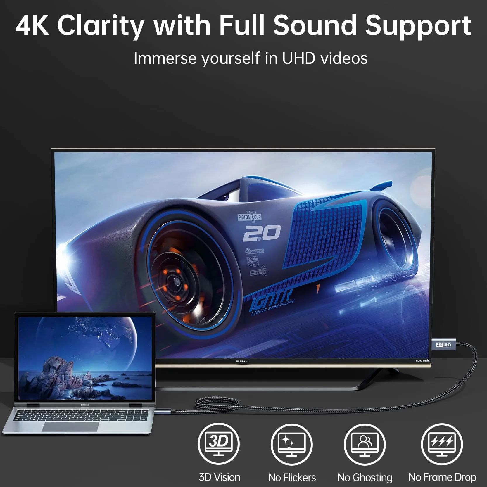 Câble USB Type C vers HDMI 2M, Ultra Haut Débit 4K UHD Compatible Thunderbolt 4/3