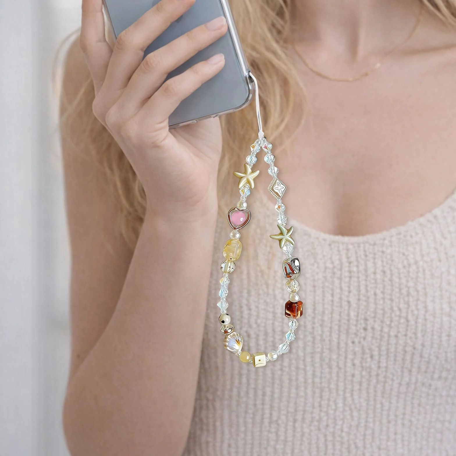 Strap pour téléphone Portable, Dragonne de Caméra, Collier de Perles, Accessoire Mignon, Pochette de Téléphone Universel pour iPhone 17 Pro Max