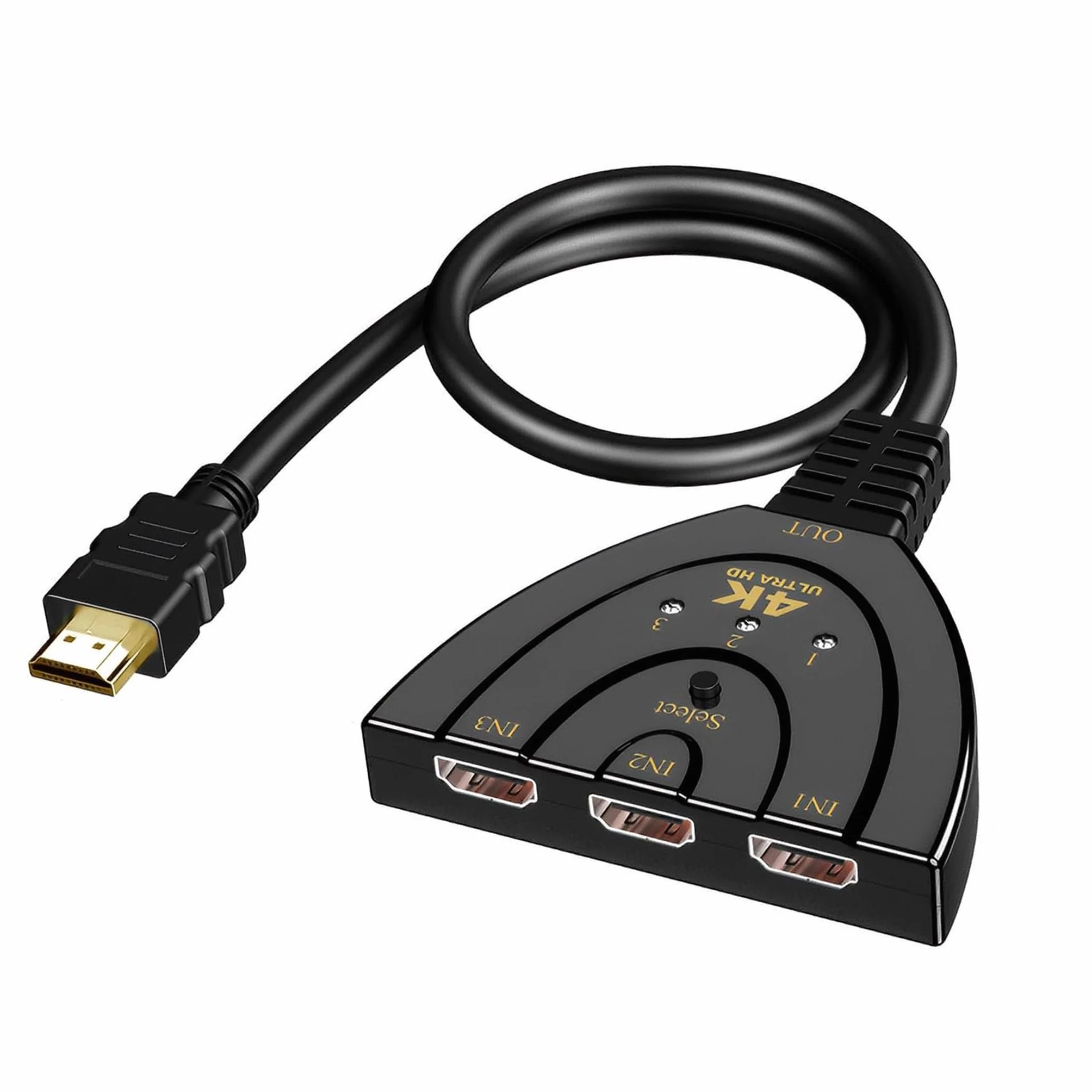 Ruvan Switch HDMI 4K, Multiprise HDMI 3 Entrées 1 Sortie avec, Commutateur HDMI Automatique Ultra HD 1080P 3D HDR, Multi HDMI pour TV, PS5, PS4, Blu-Ray, PC