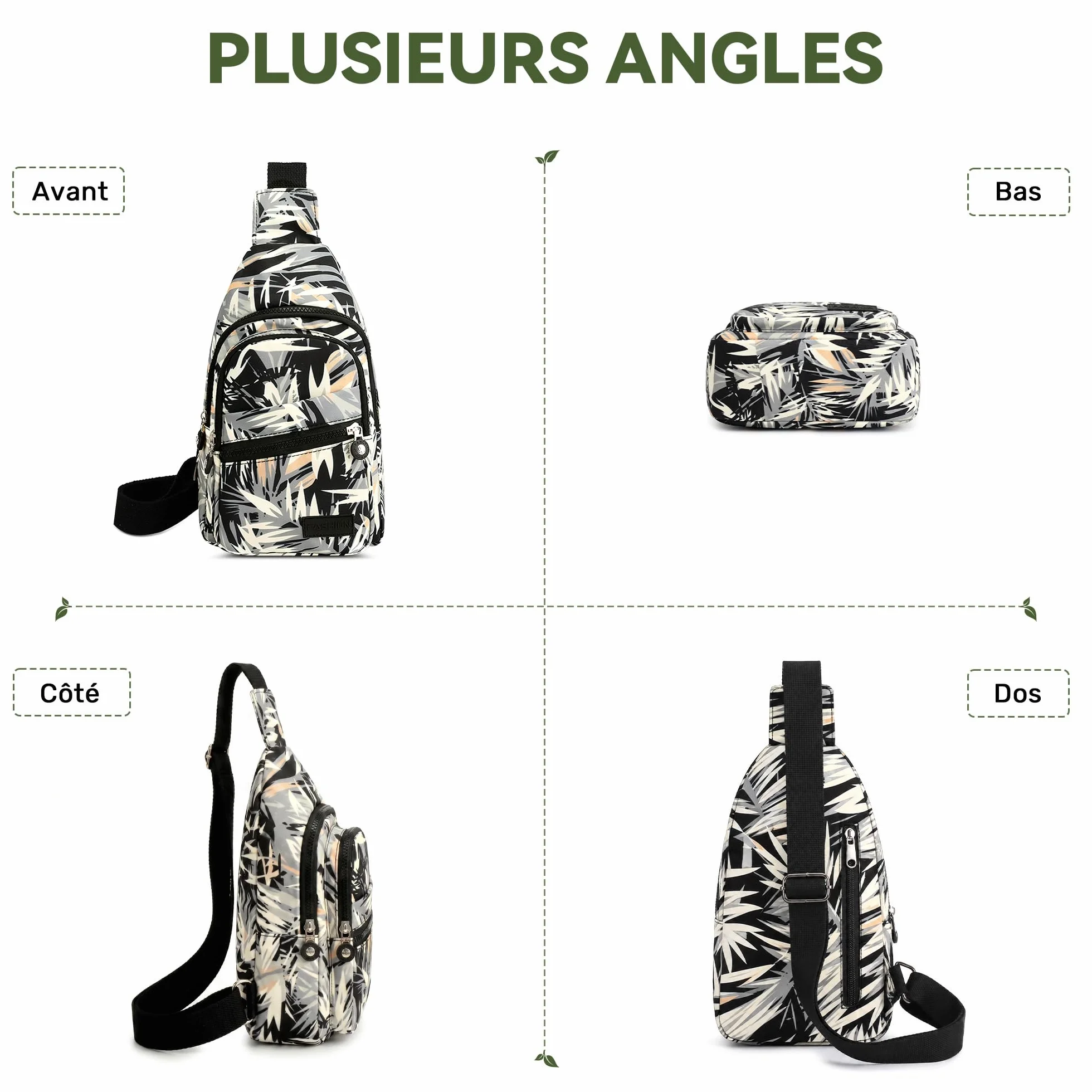 Sac de Poitrine Femme Imperméable Polyester Sling Bag Léger Crossbody pour Voyage Randonnée